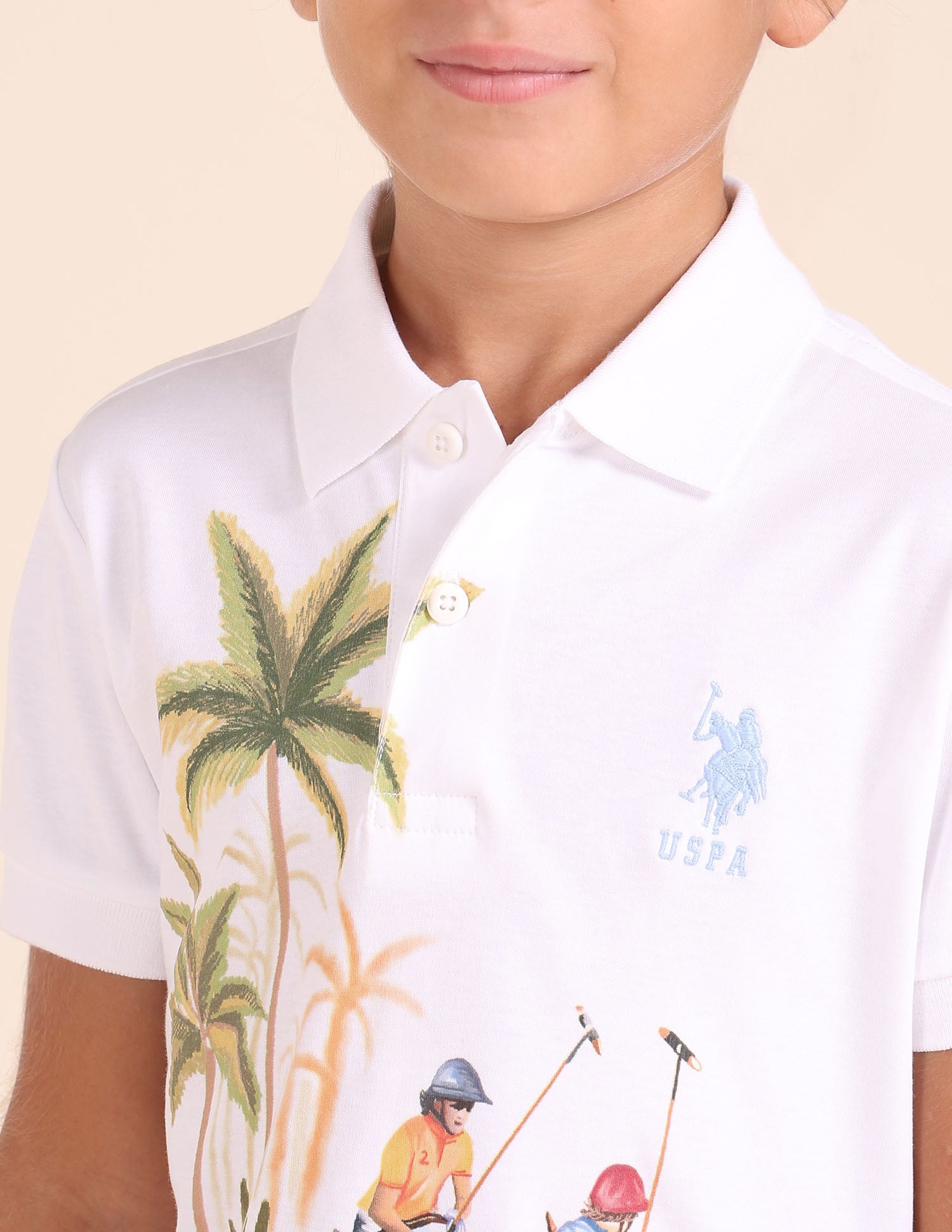Boys Graphic Printed Regular Fit Polo Shirt White - U.S. POLO ASSN. | Large