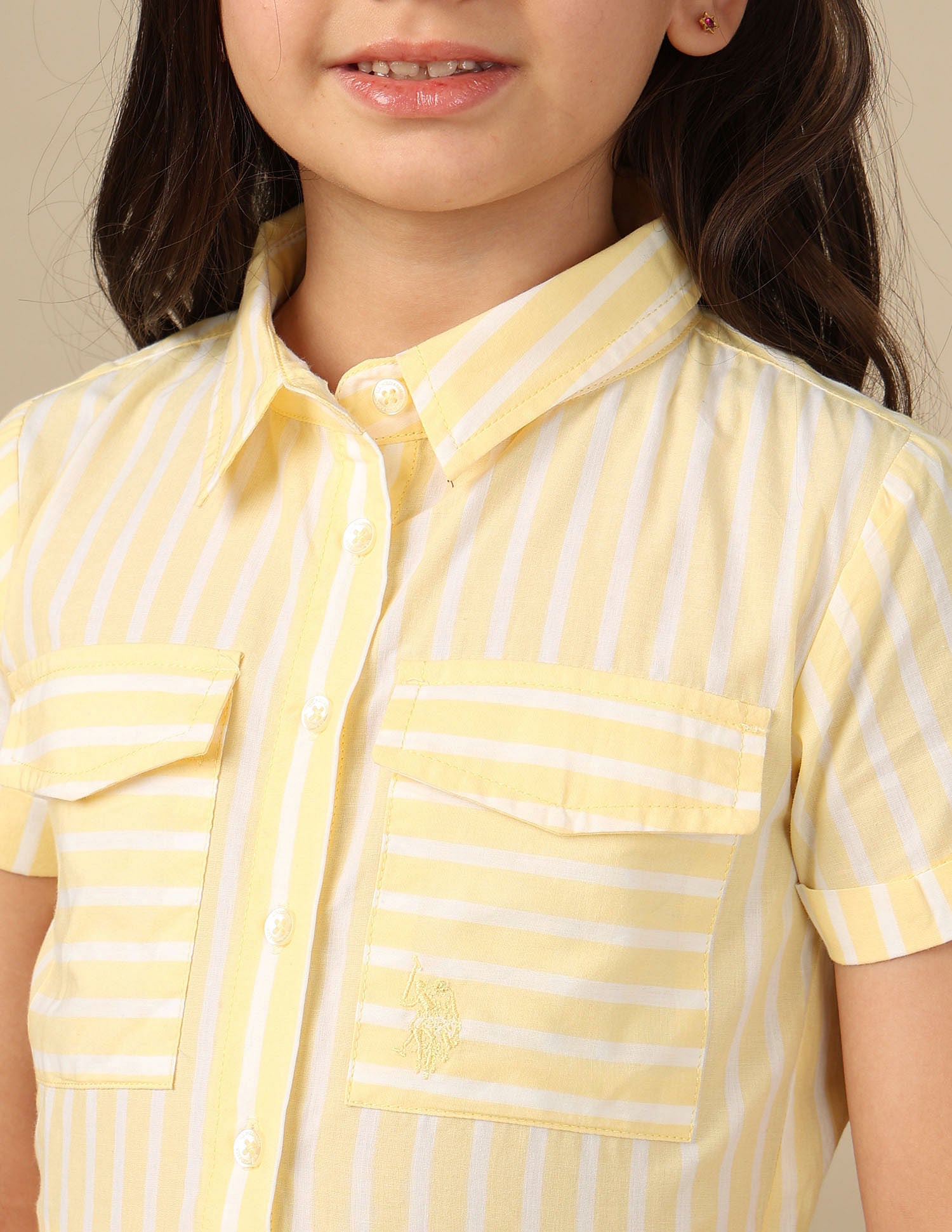 Girls Vertical Striped Shirt Dress Light Yellow - U.S. POLO ASSN. | Large