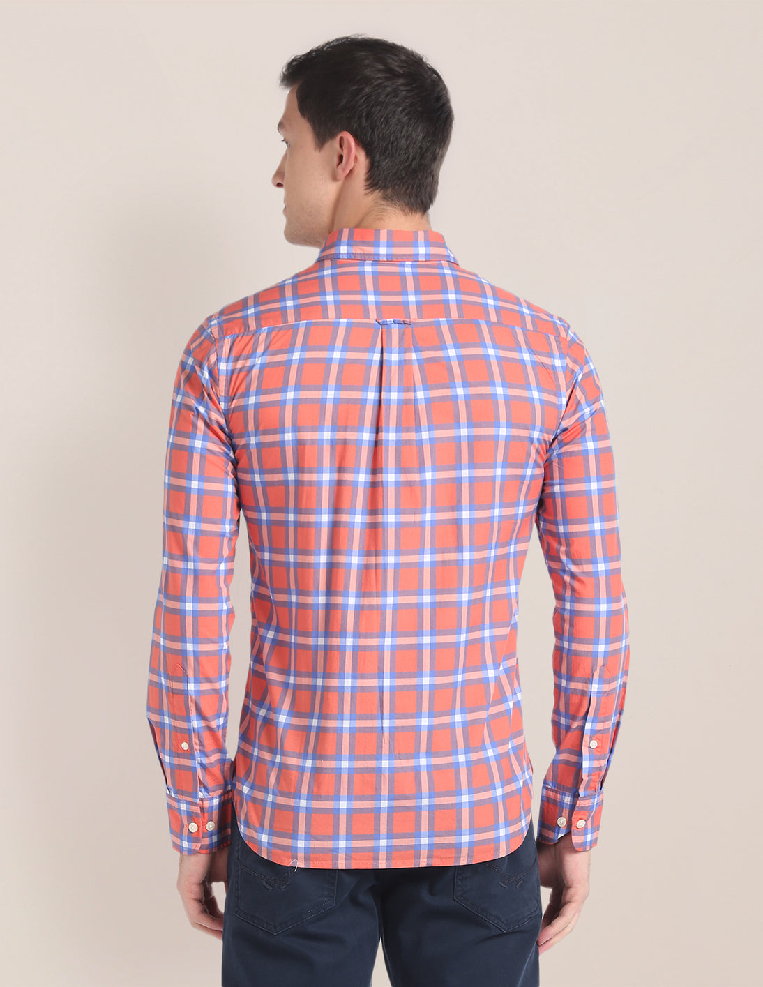Rounded Cuff Check Casual Shirt Coral - U.S. Polo Assn. India | Large