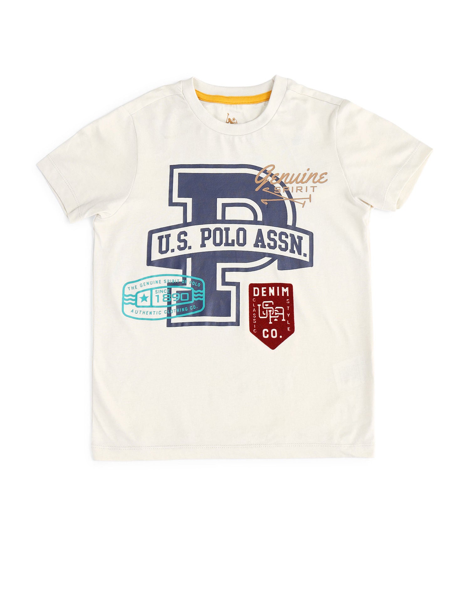 Boys Brand Print Regular Fit T-shirt Off White - U.S. POLO ASSN. | Large