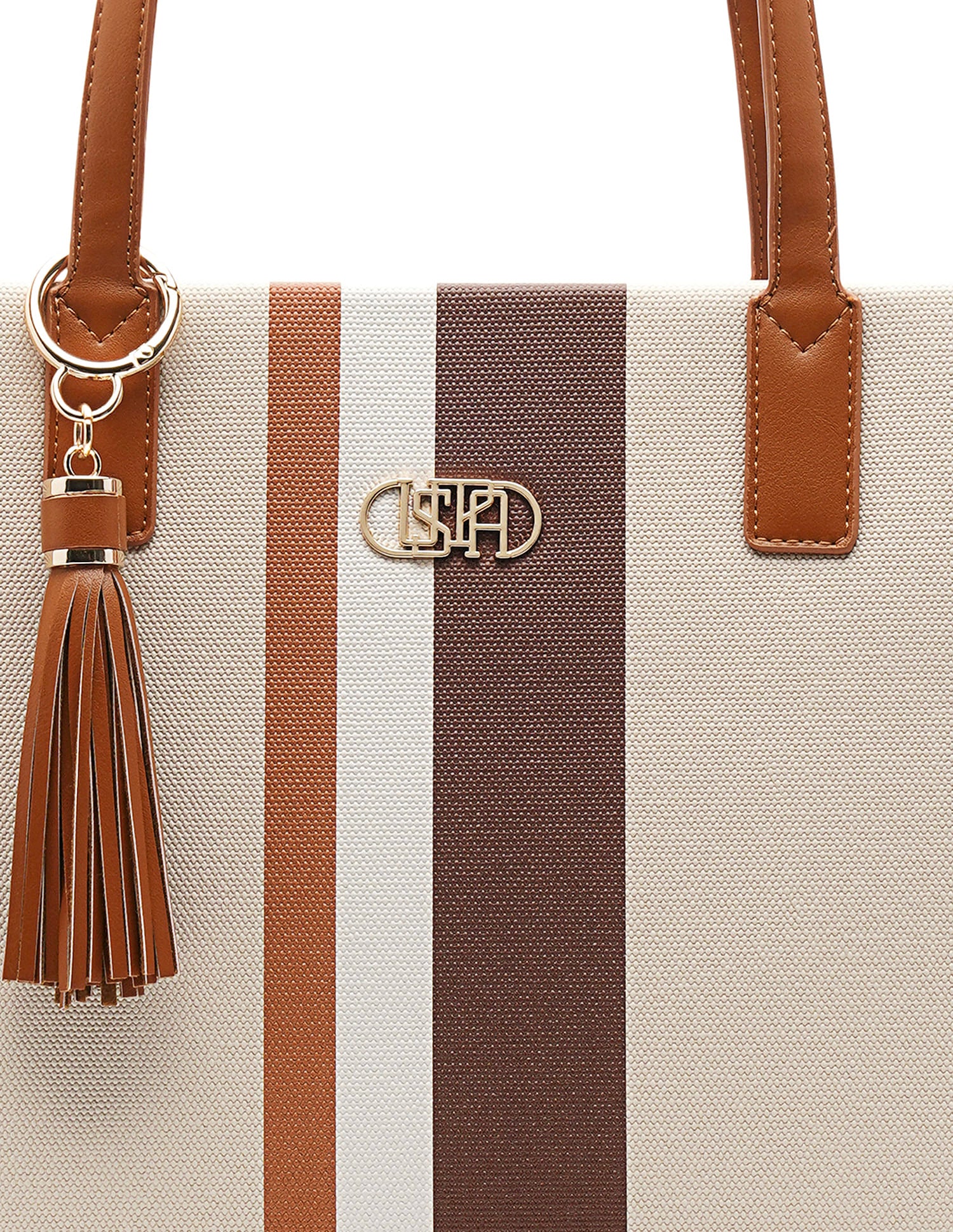 Valour Striped Tote Bag Tan - U.S. Polo Assn. India | Large