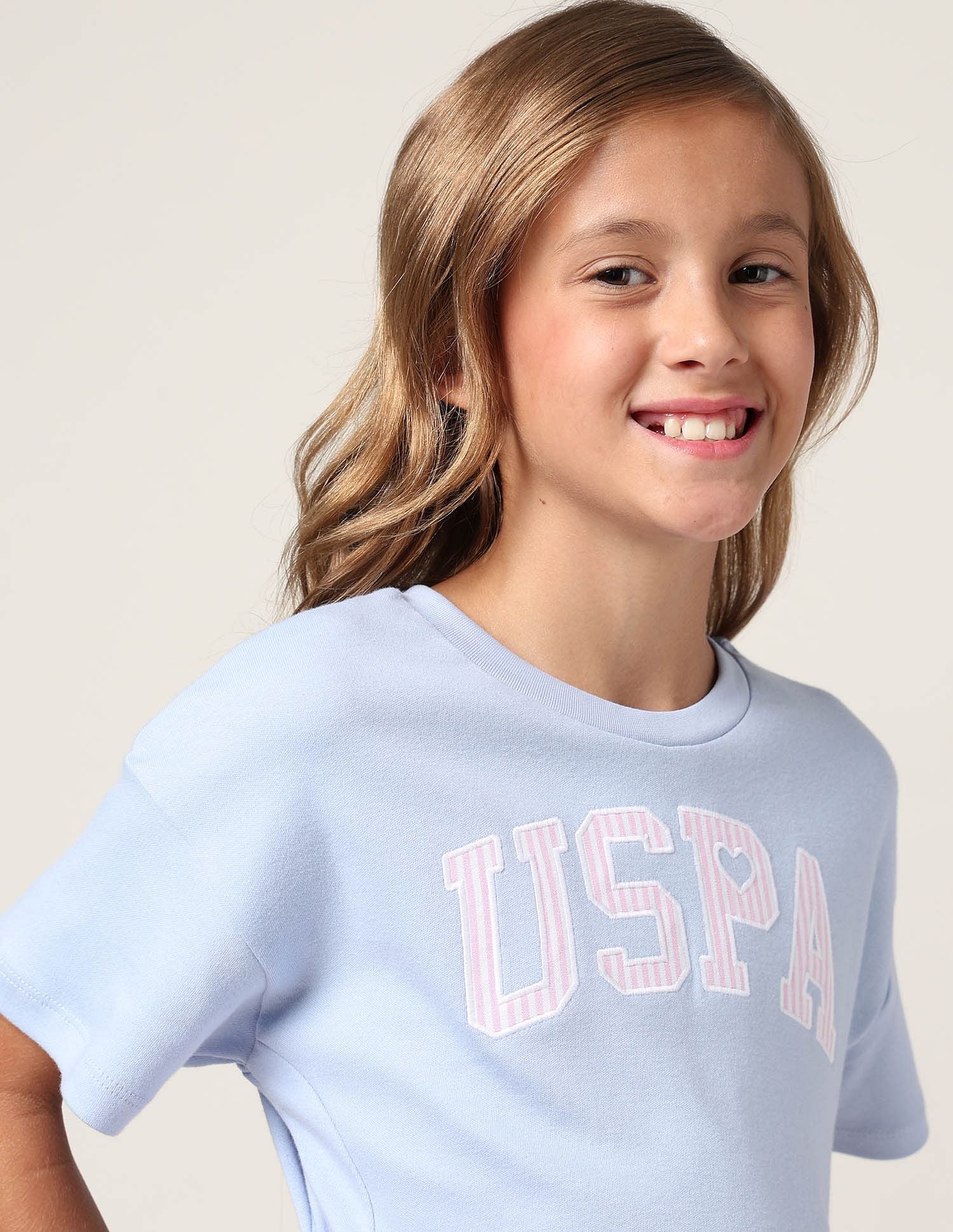 Girls Tie-up Bow Brand Printed T-Shirt Light Blue - U.S. POLO ASSN. | Large