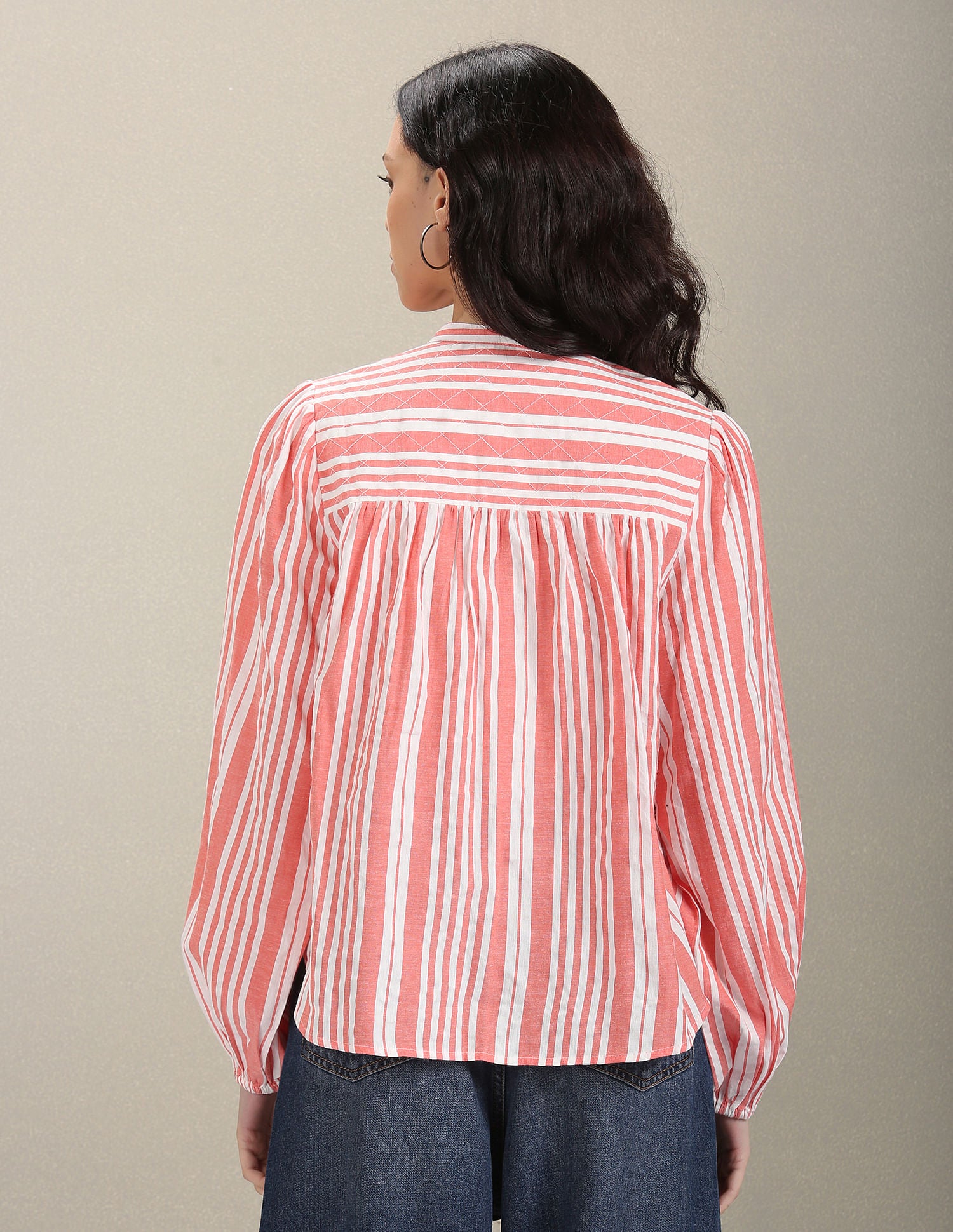 Vertical Stripe Oxford Shirt White and Orange - U.S. POLO ASSN. | Large