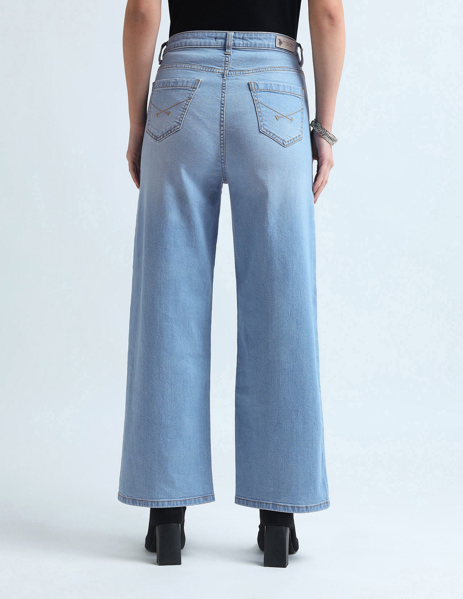Pleated Wide Leg Fit Blue Jeans Blue - U.S. Polo Assn. India | Large