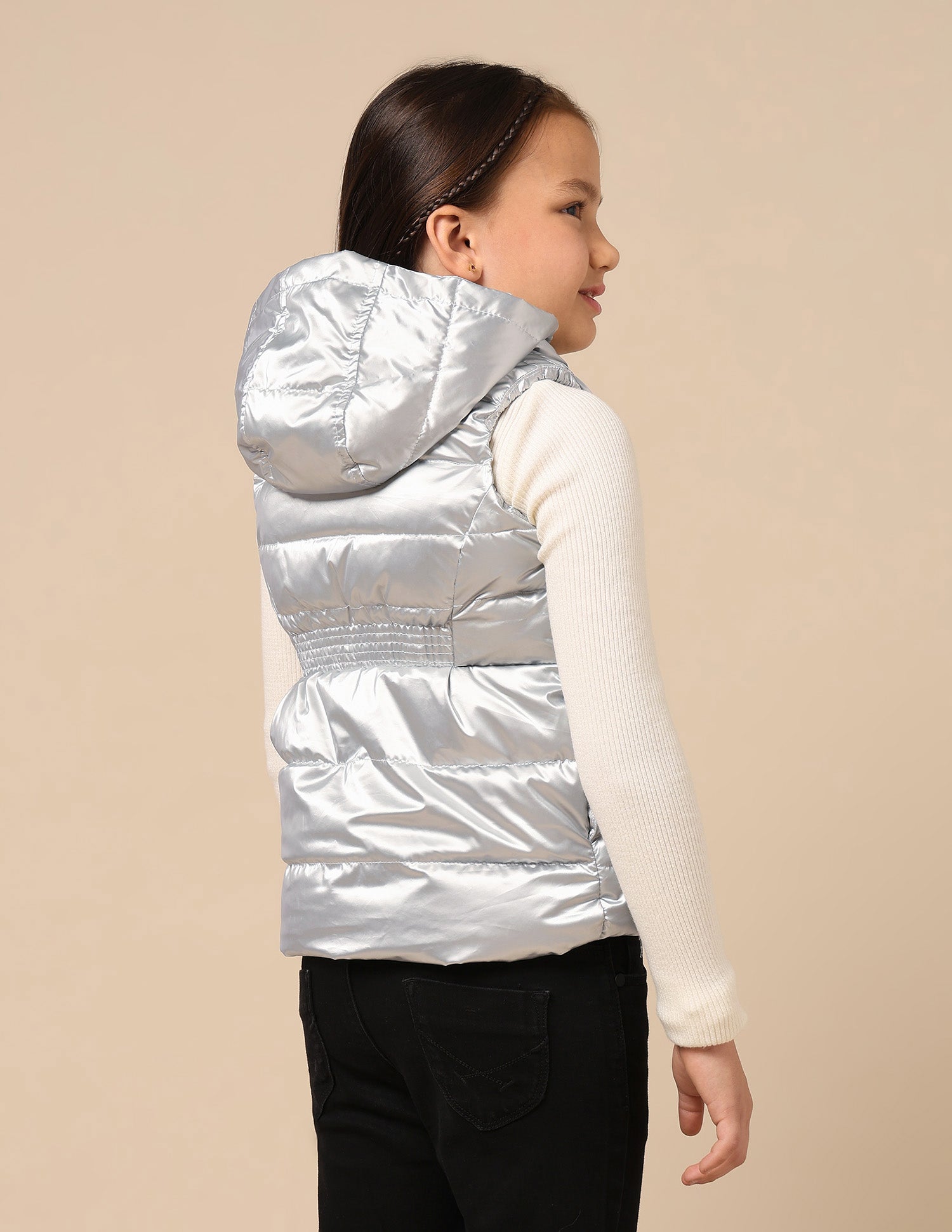 Girls Hooded Puffer Gilet Jacket Silver - U.S. POLO ASSN. | Large