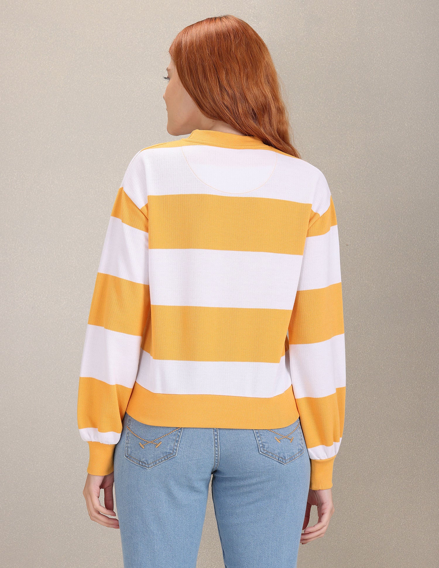 Crew Neck Colour Block Sweatshirt Mustard and White - U.S. Polo Assn. India | Large