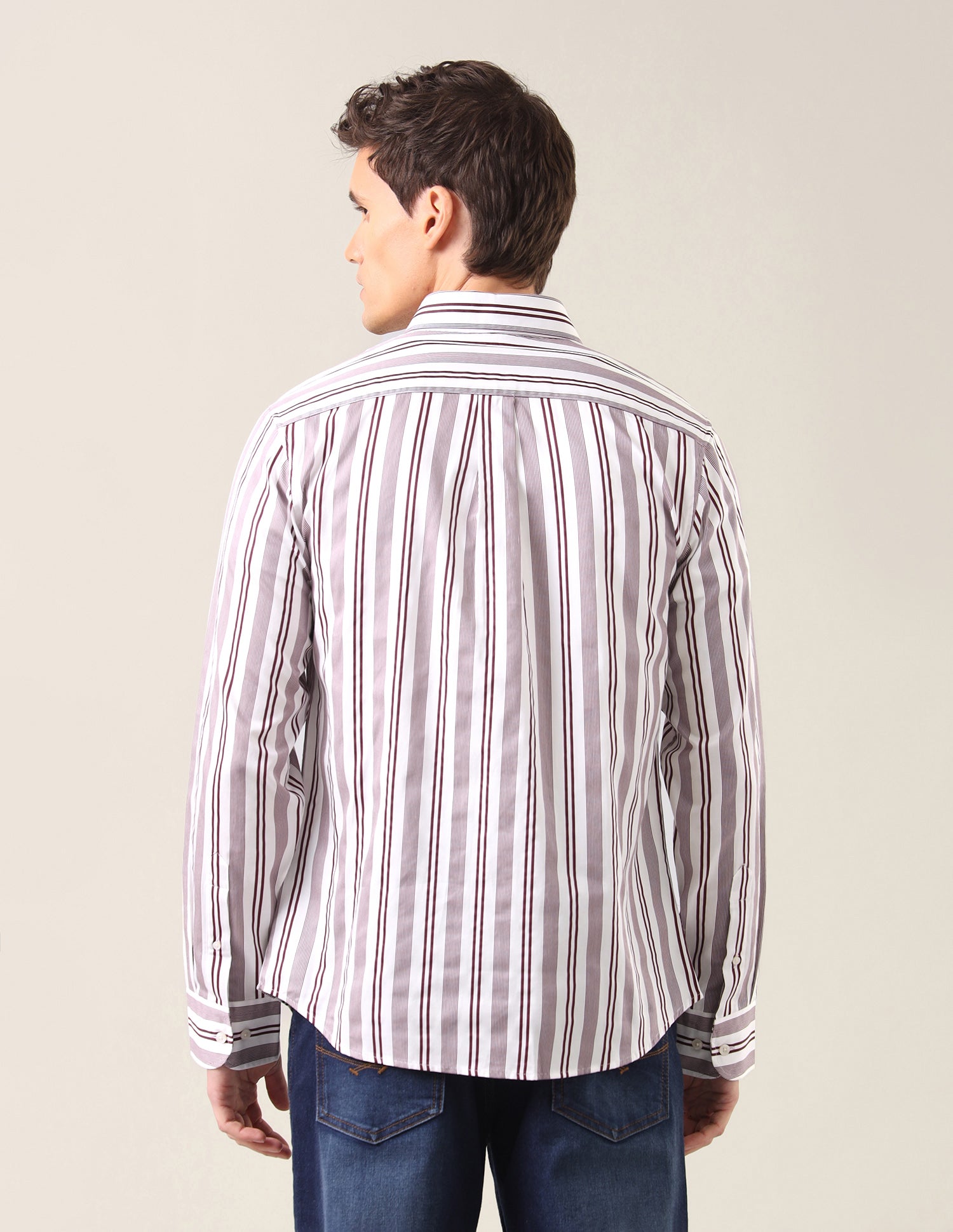 Vertical Striped Satin Shirt Maroon - U.S. Polo Assn. India | Large
