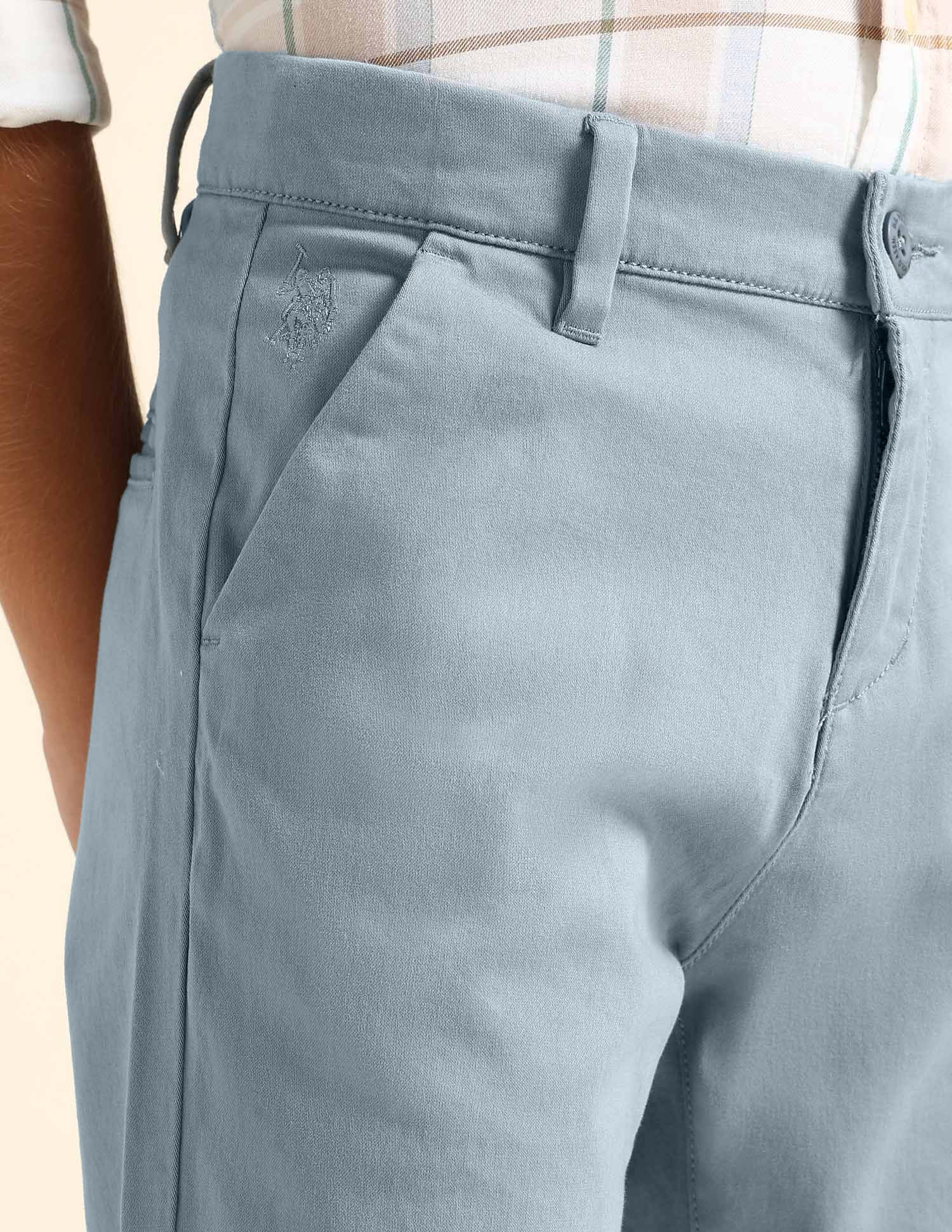 Boys Slim Fit Solid Trousers Aqua - U.S. POLO ASSN. | Large