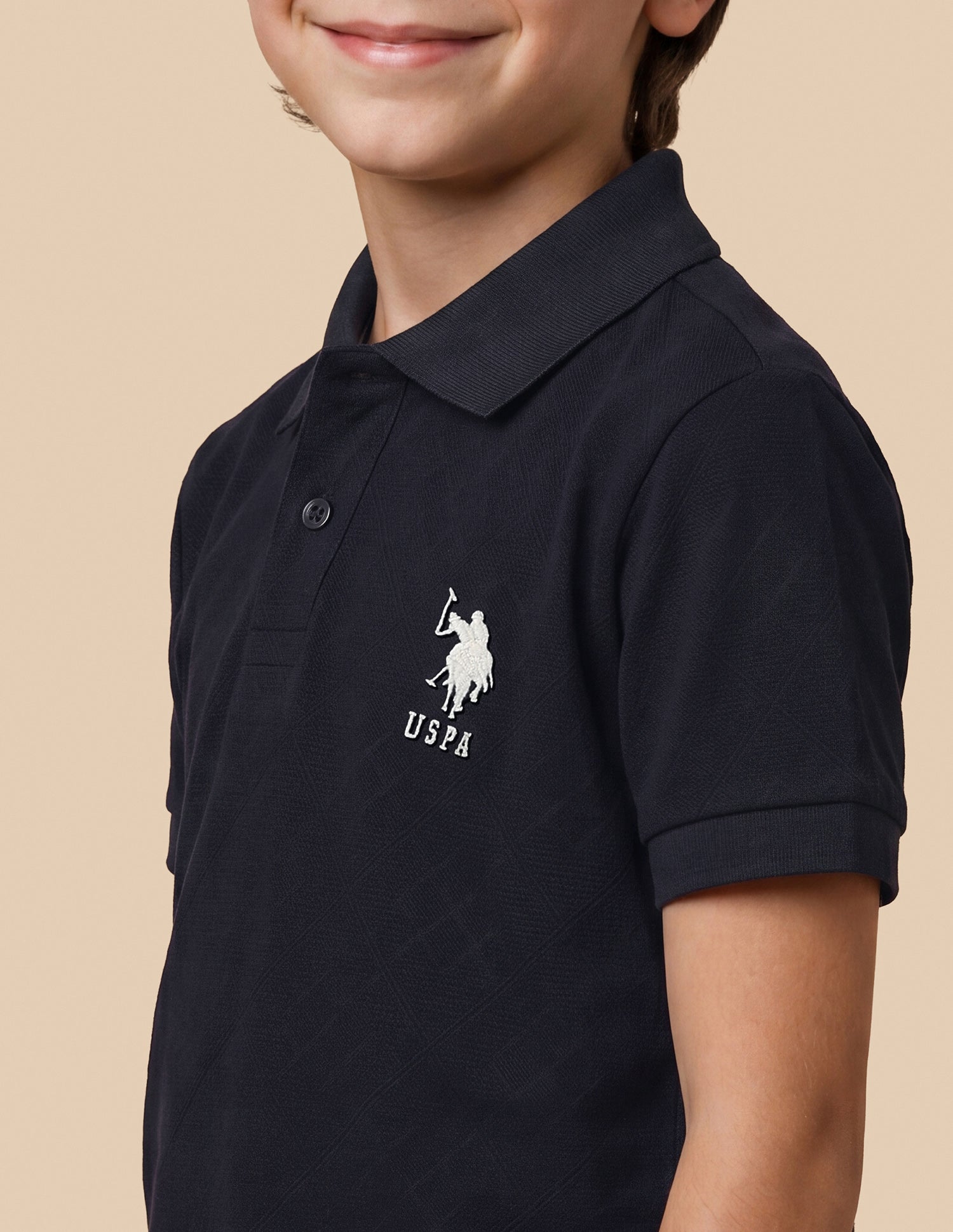 Geometric Self Design Regular Fit Polo Shirt Navy - U.S. Polo Assn. India | Large