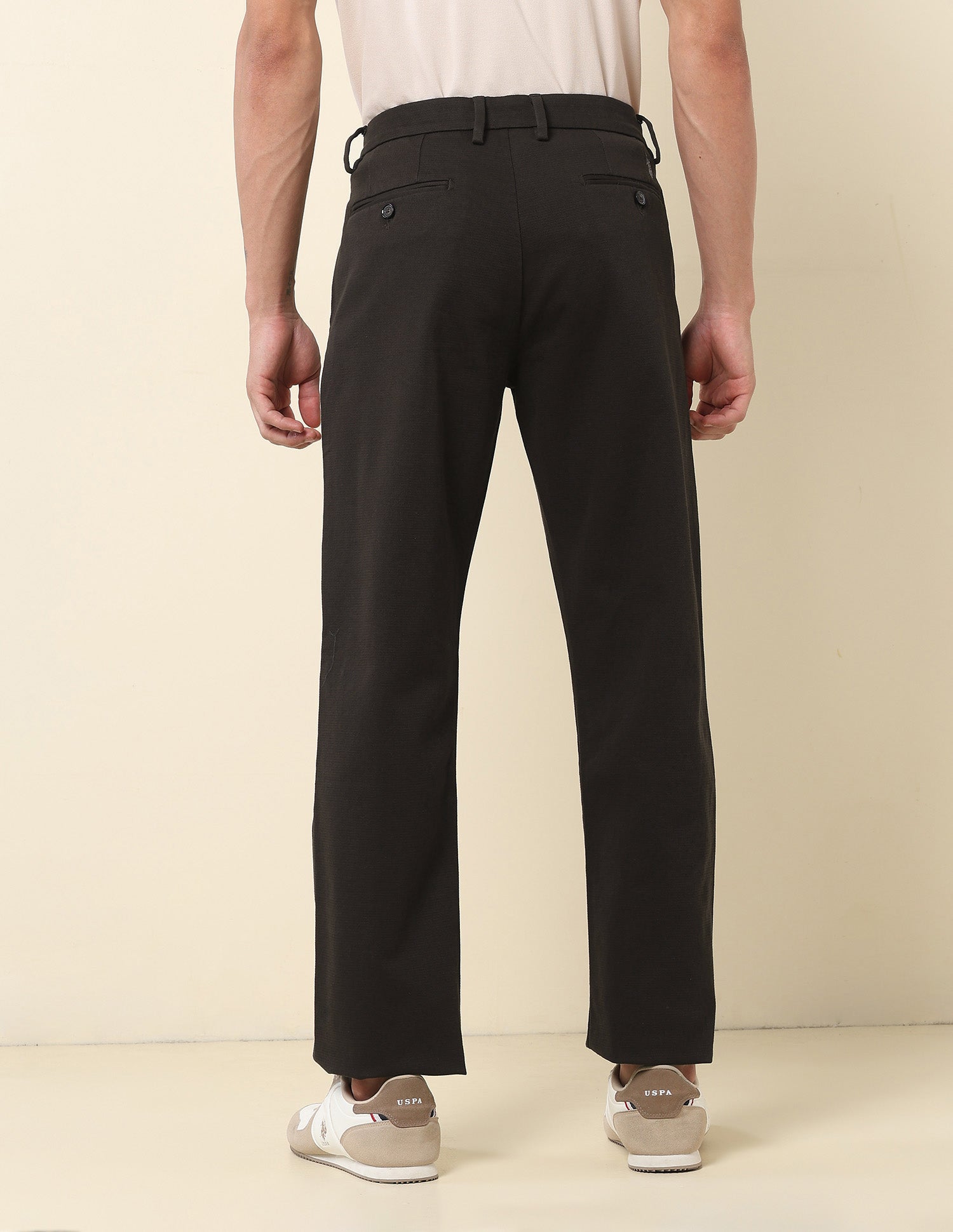 Riley Straight Fit Dobby Trousers Dark Brown - U.S. Polo Assn. India | Large