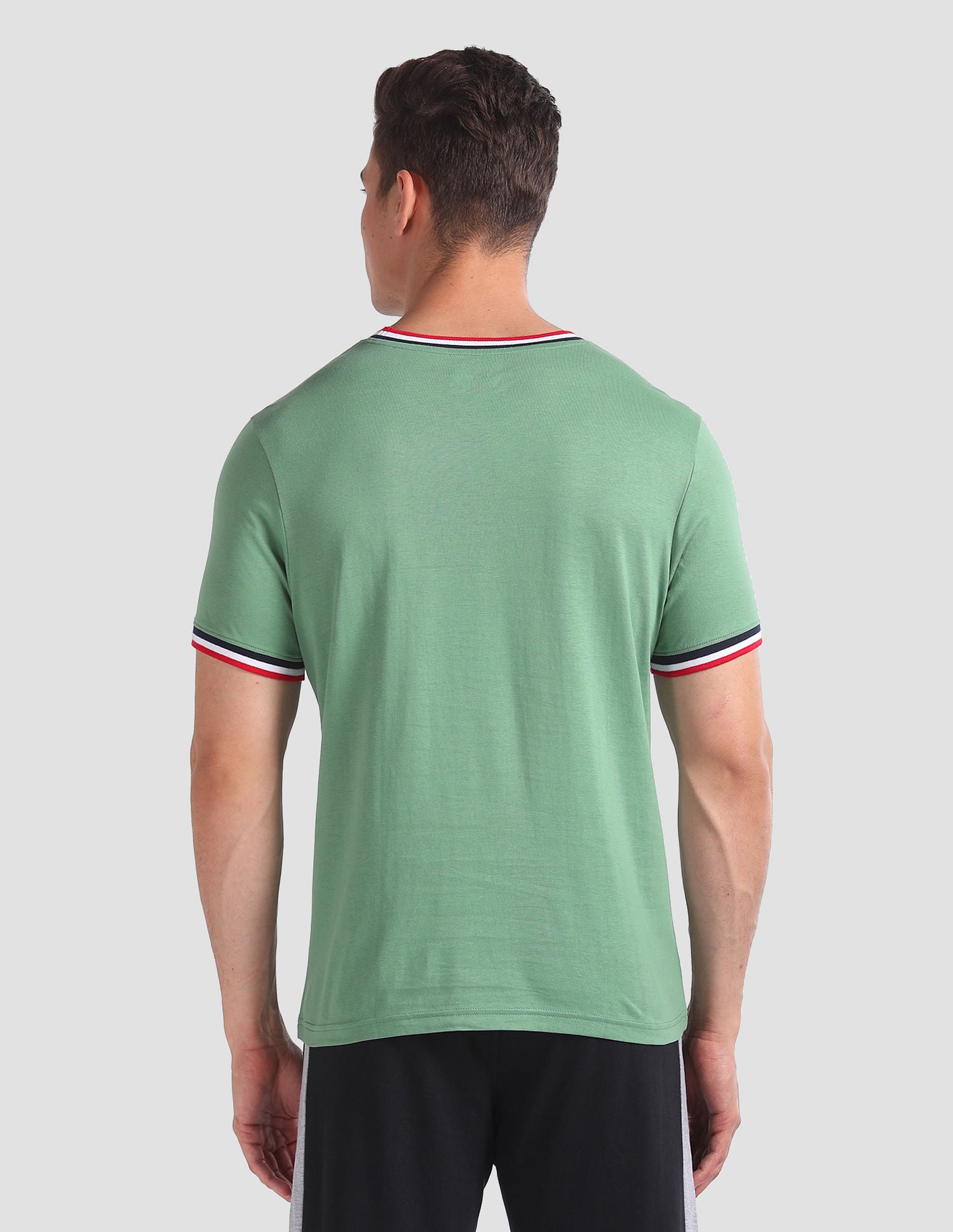 Striped Neck Cotton OEE01 Lounge T-Shirt - Pack Of 2 Green and Maroon - U.S. POLO ASSN. | Large