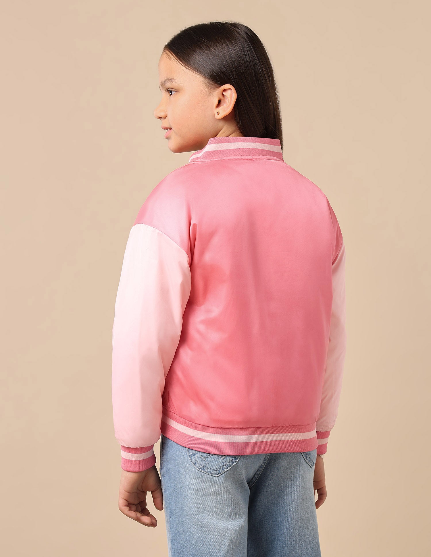 Girls Color Block Varsity Jacket Pink - U.S. POLO ASSN. | Large