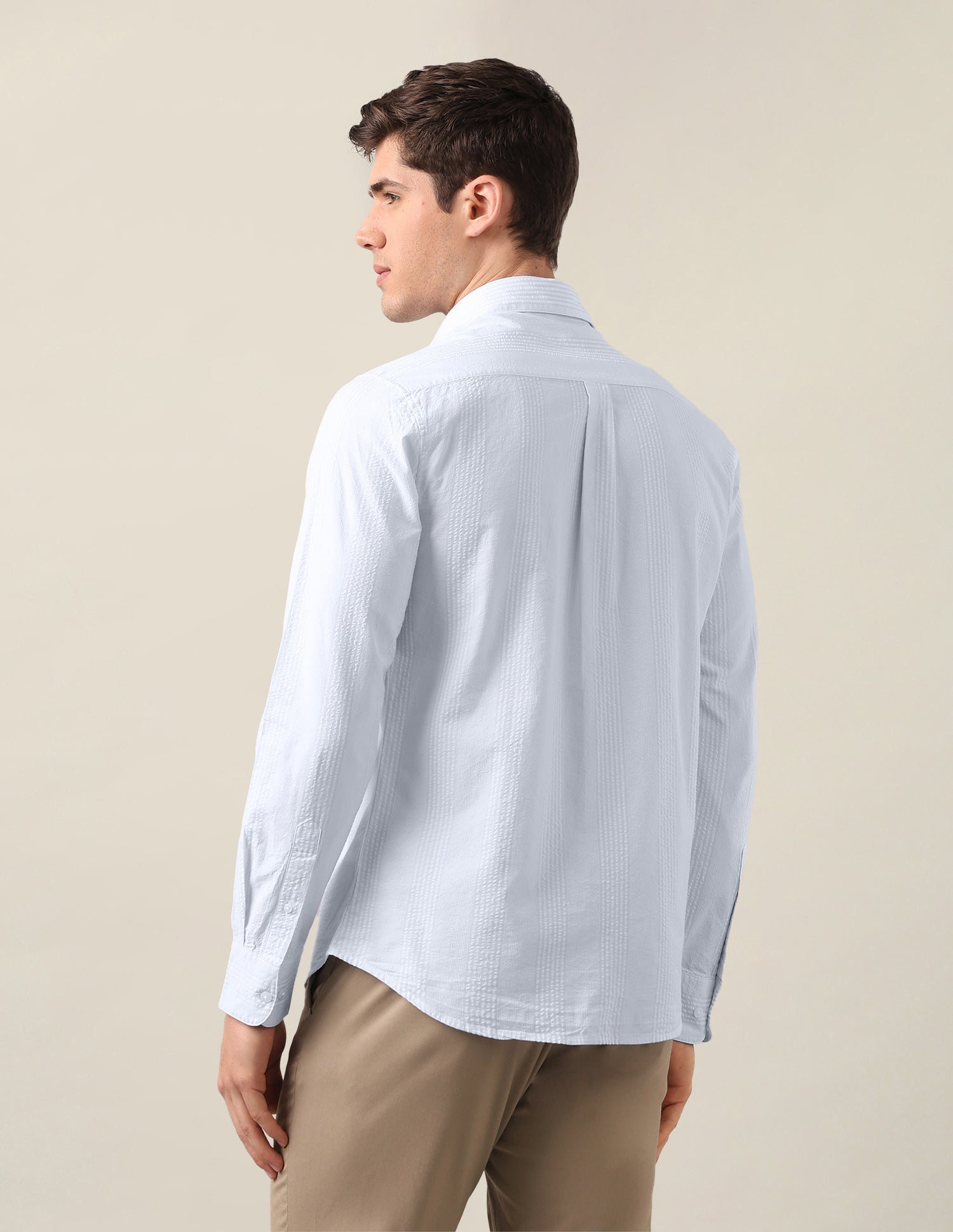 Vertical Striped Seersucker Shirt Light Blue - U.S. Polo Assn. India | Large