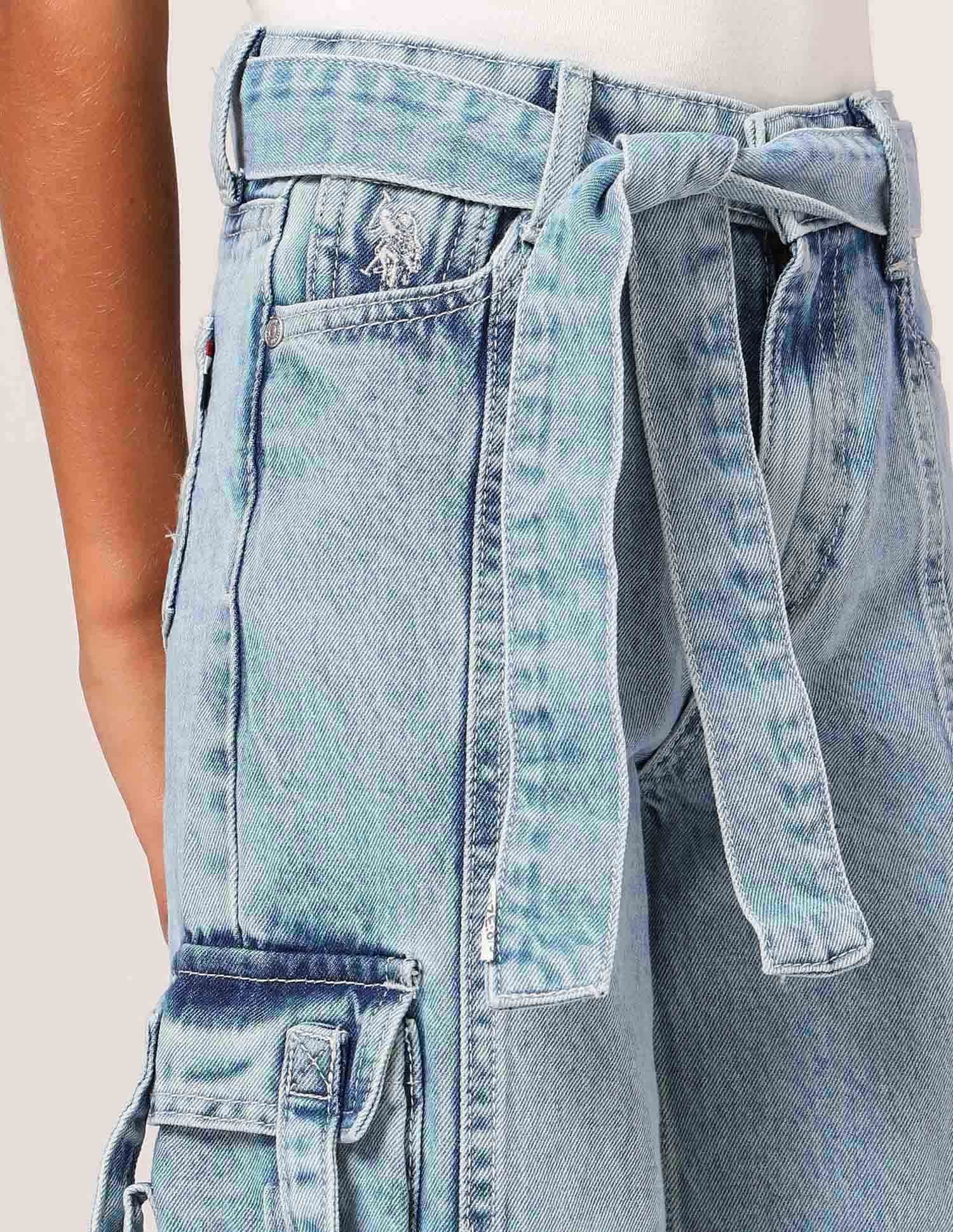 Girls Wide Leg Fit Cargo Jeans Navy - U.S. POLO ASSN. | Large