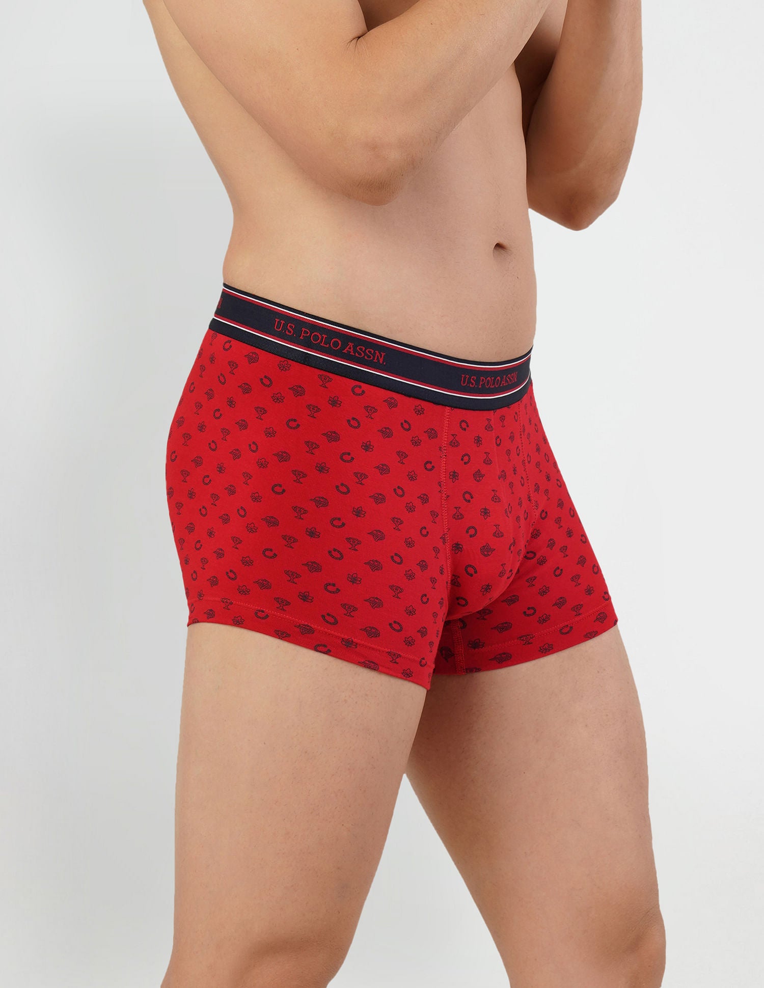 All Over Print Cotton Spandex I616 Trunks - Pack Of 2 Red and Black - U.S. POLO ASSN. | Large