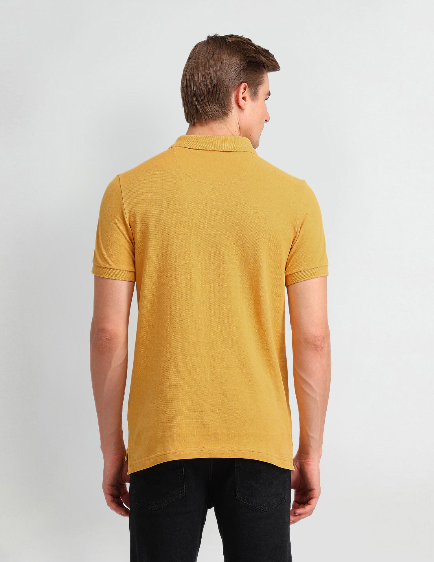 Pure Cotton Slim Fit Solid Polo Shirt Yellow - U.S. Polo Assn. India | Large
