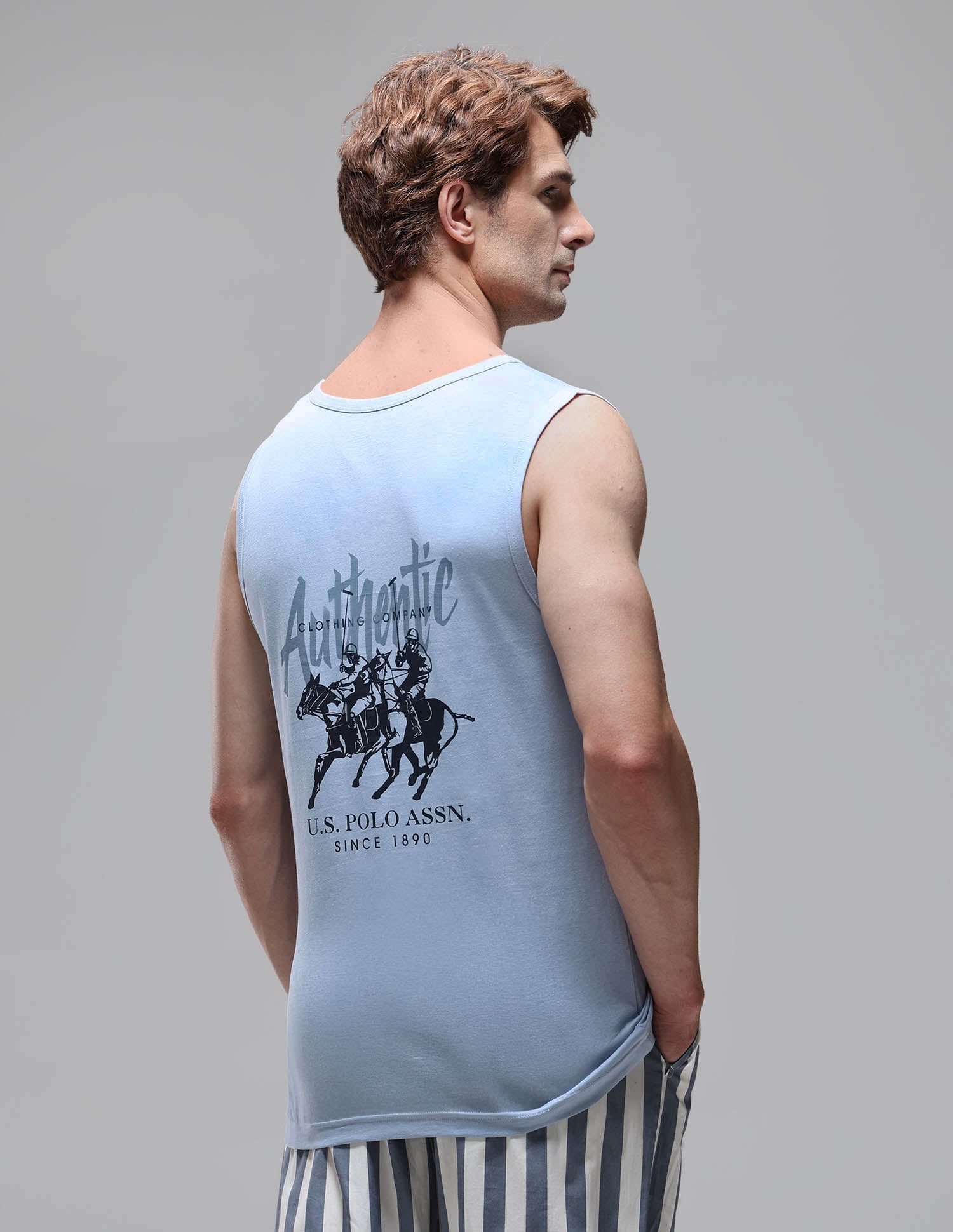 Pure Cotton Printed OEV10 Vest Soft Chambray - U.S. Polo Assn. India | Large