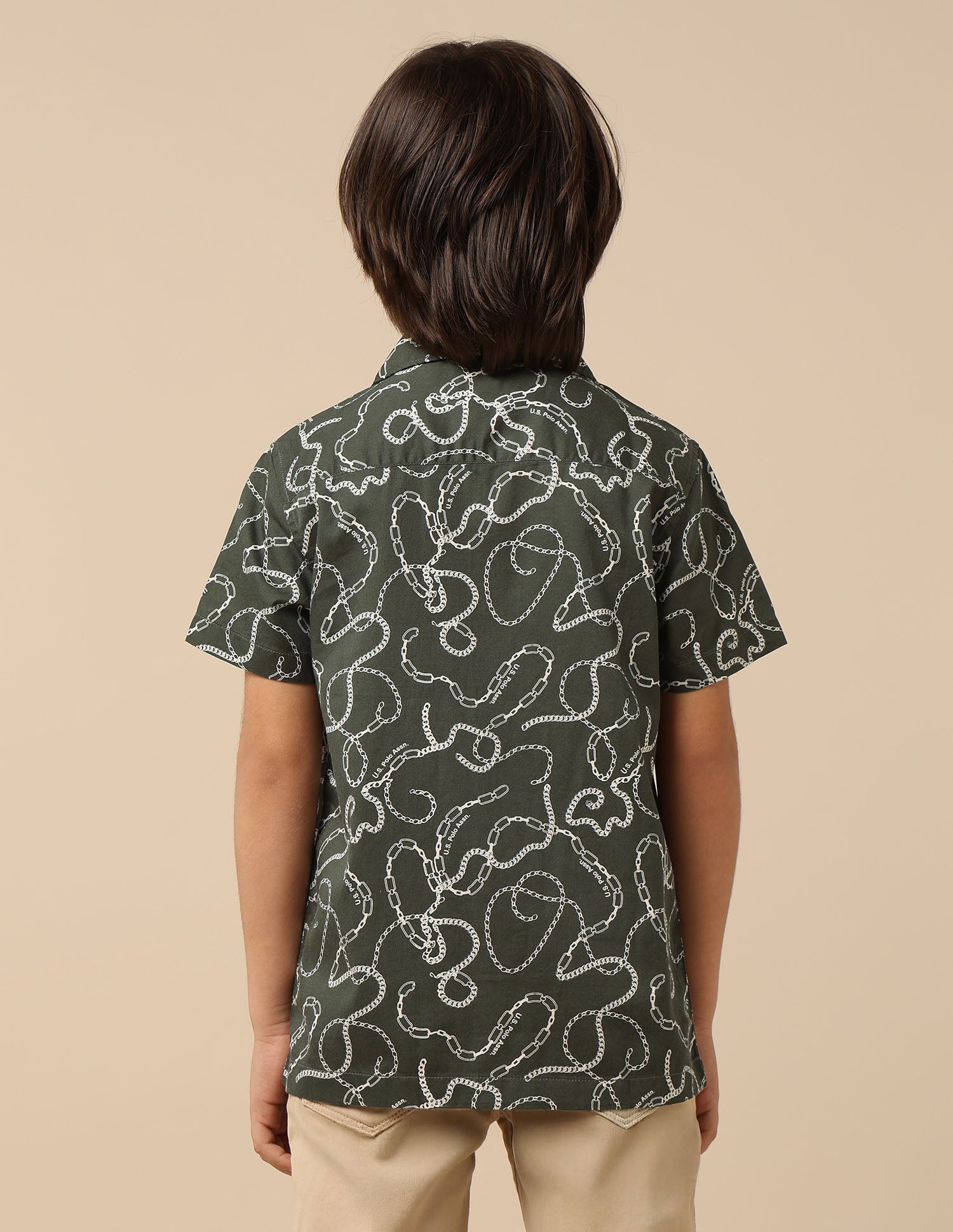 Boys All Over Printed Satin Shirt Olive - U.S. POLO ASSN. | Large