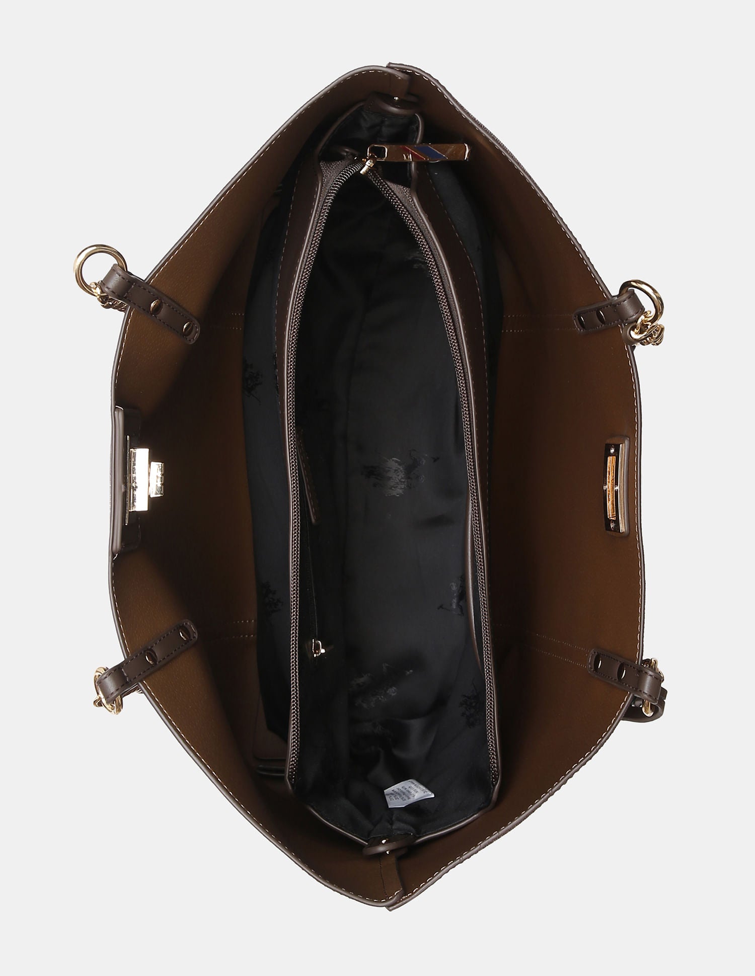 Women Kylie Monogram Tote Bag with Twist Lock Brown - U.S. POLO ASSN. | Large