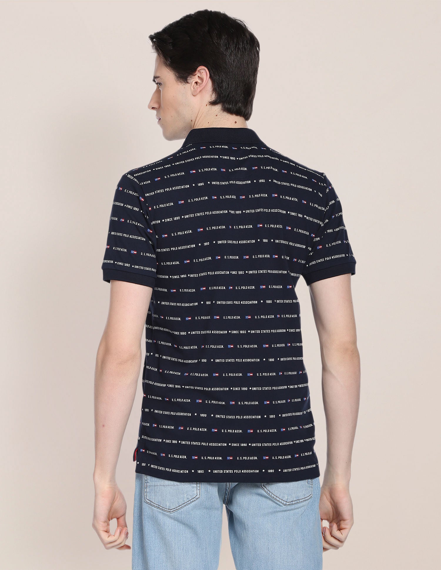 Brand Print Cotton Polo Shirt Navy - U.S. Polo Assn. India | Large