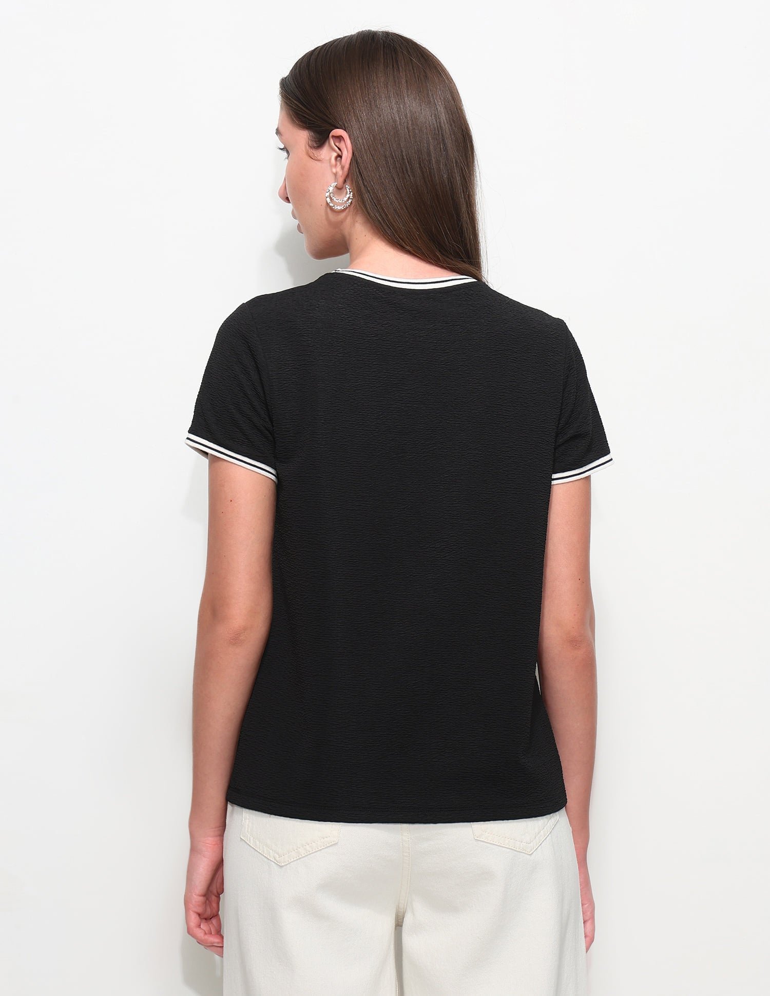 Regular Fit Textured T-Shirt Black - U.S. Polo Assn. India | Large