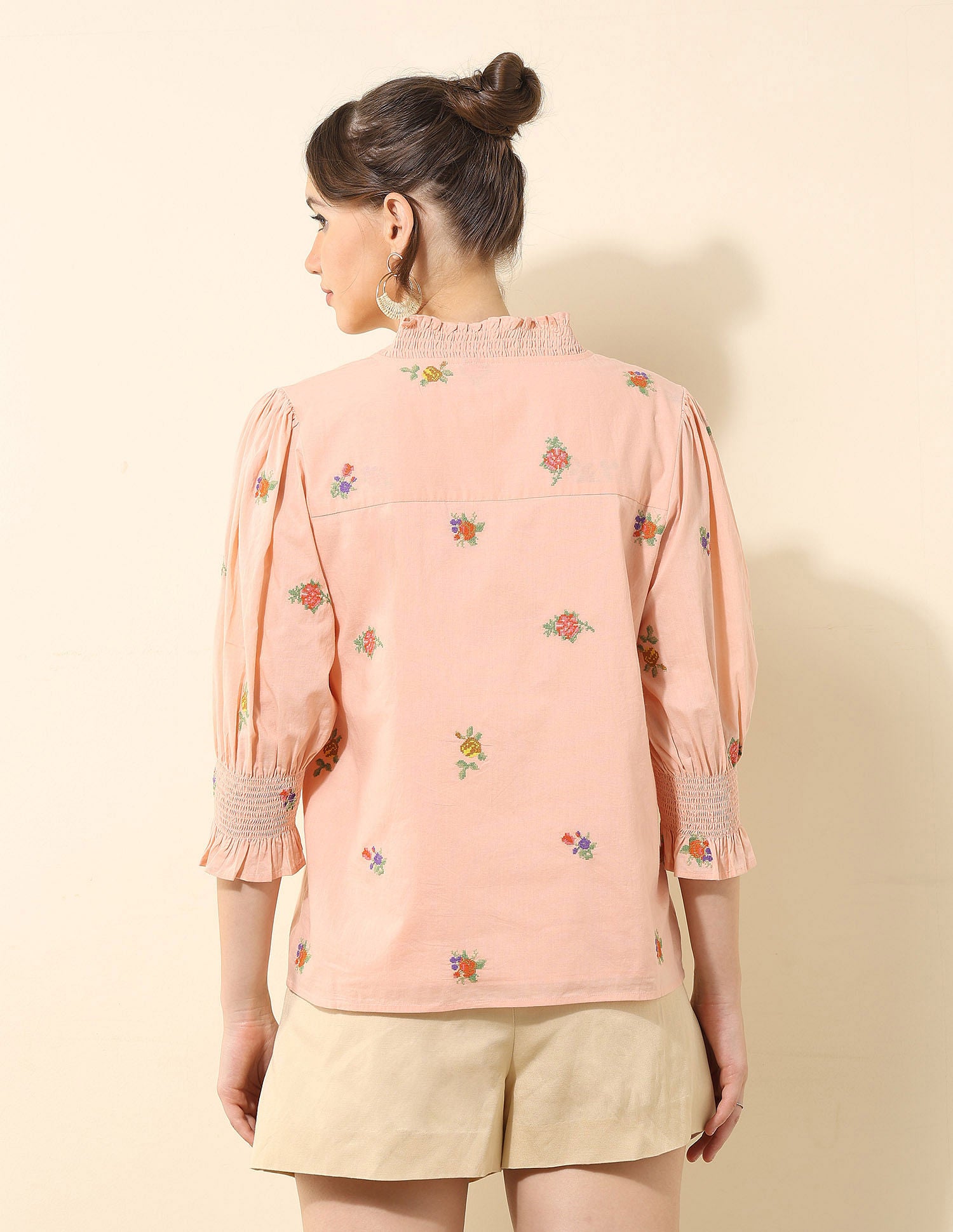 Floral Embroidered Ruffle Top Peach - U.S. POLO ASSN. | Large