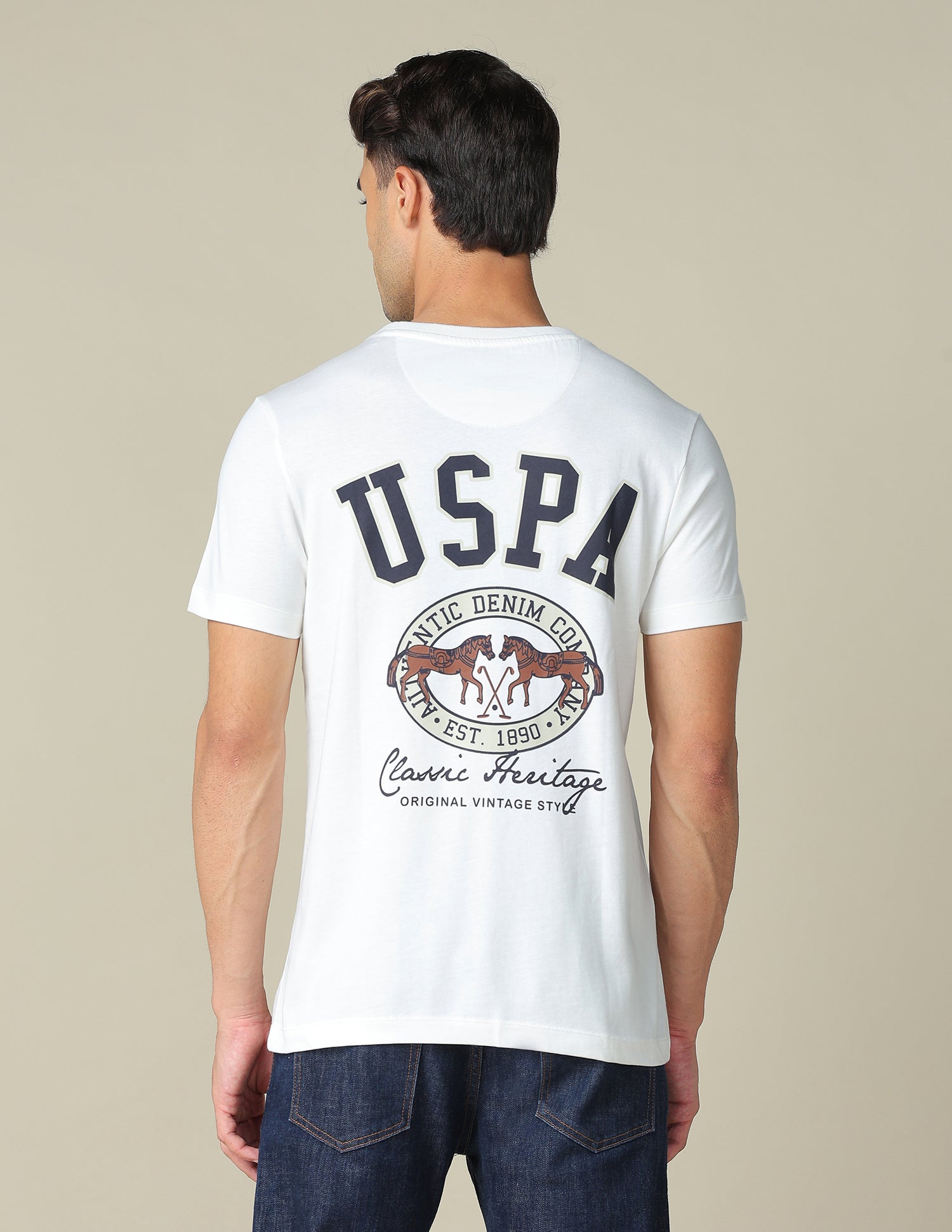Muscle Fit Brand Printed T- Shirt Ivory - U.S. POLO ASSN. | Large