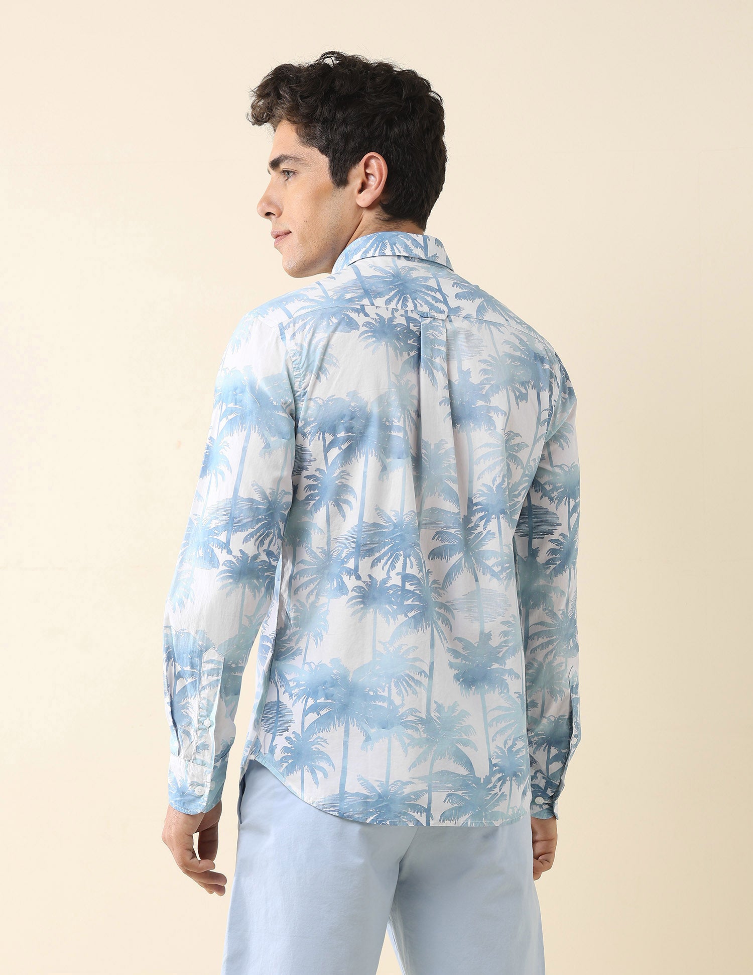 Tropical Printed Poplin Shirt Light Blue - U.S. Polo Assn. India | Large