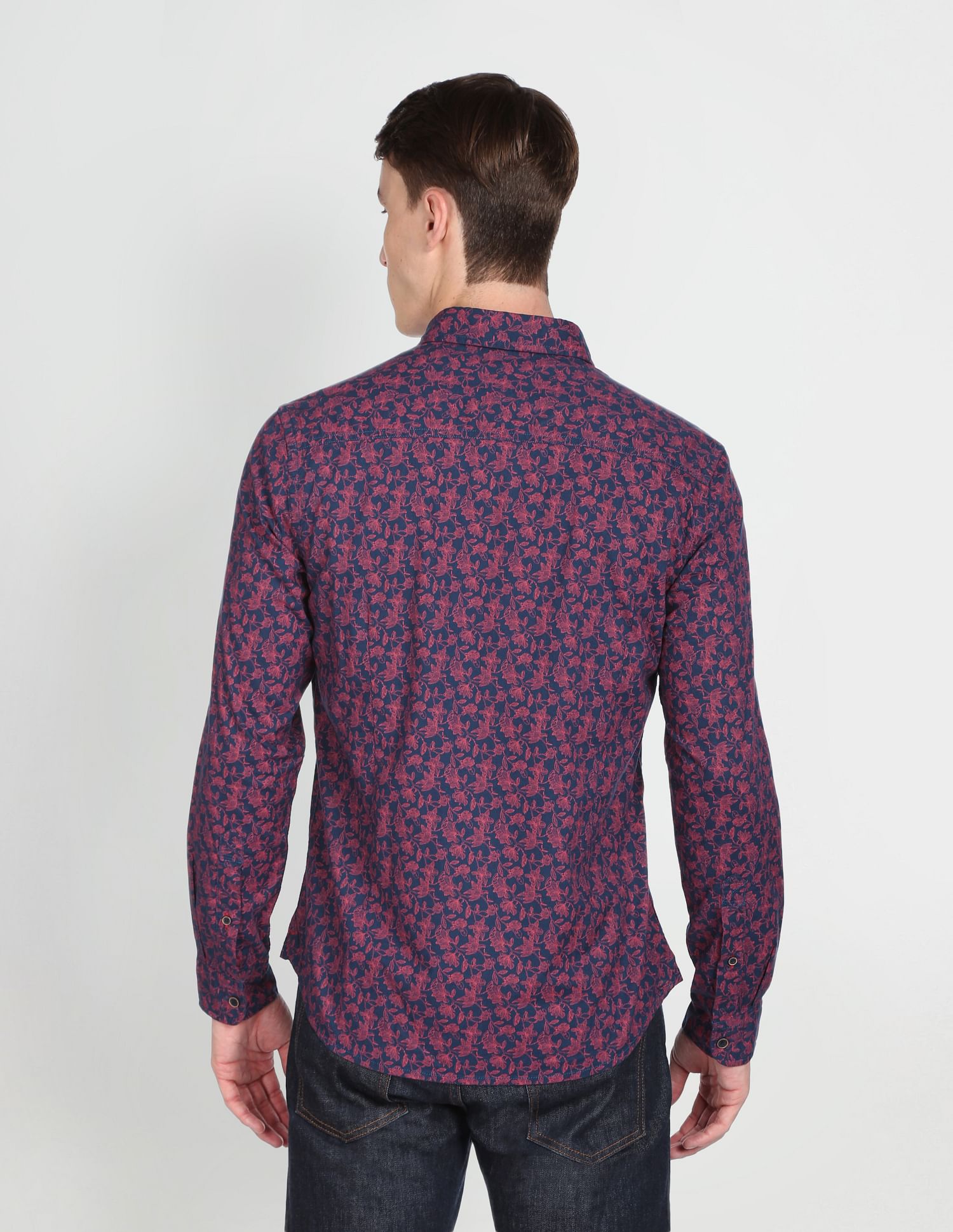 Pure Cotton Floral Print Casual Shirt Navy - U.S. Polo Assn. India | Large