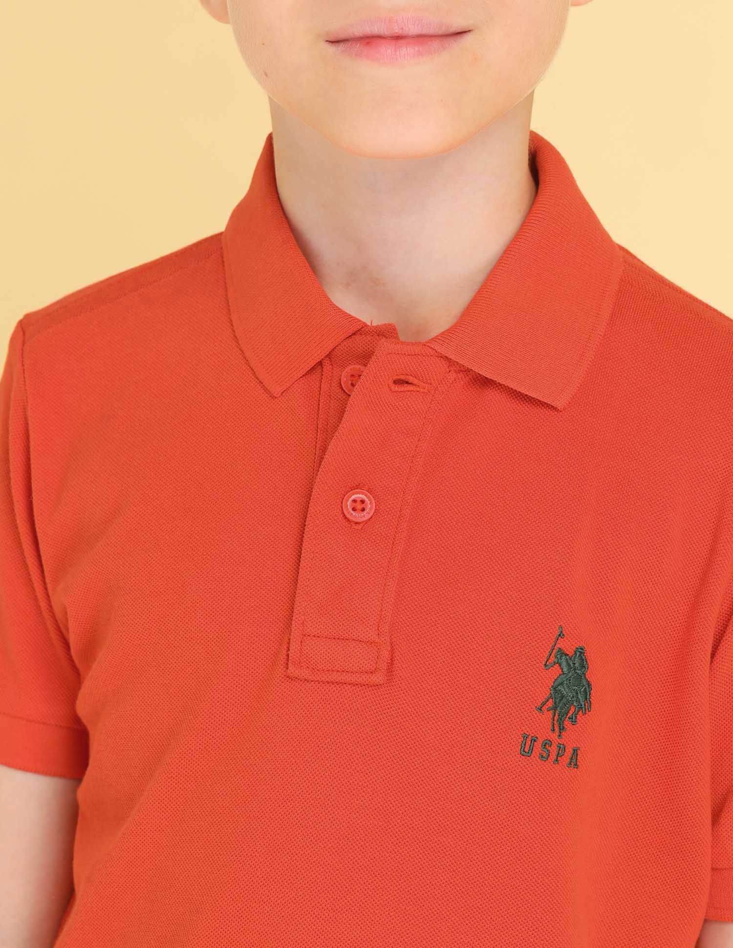 Boys Cotton Pique Polo Shirt Orange - U.S. POLO ASSN. | Large