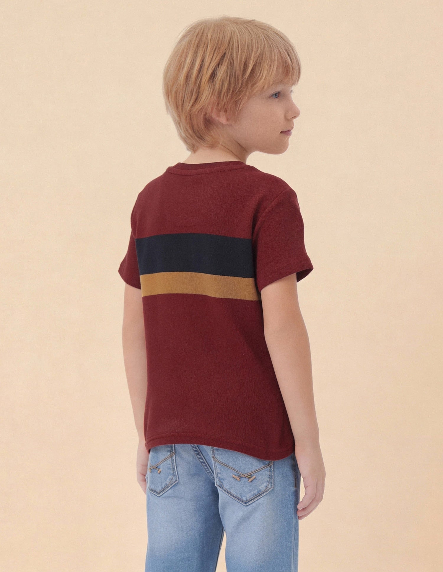 Boys Colour blocked Brand Embroidered T-Shirt Dark Red - U.S. Polo Assn. India | Large