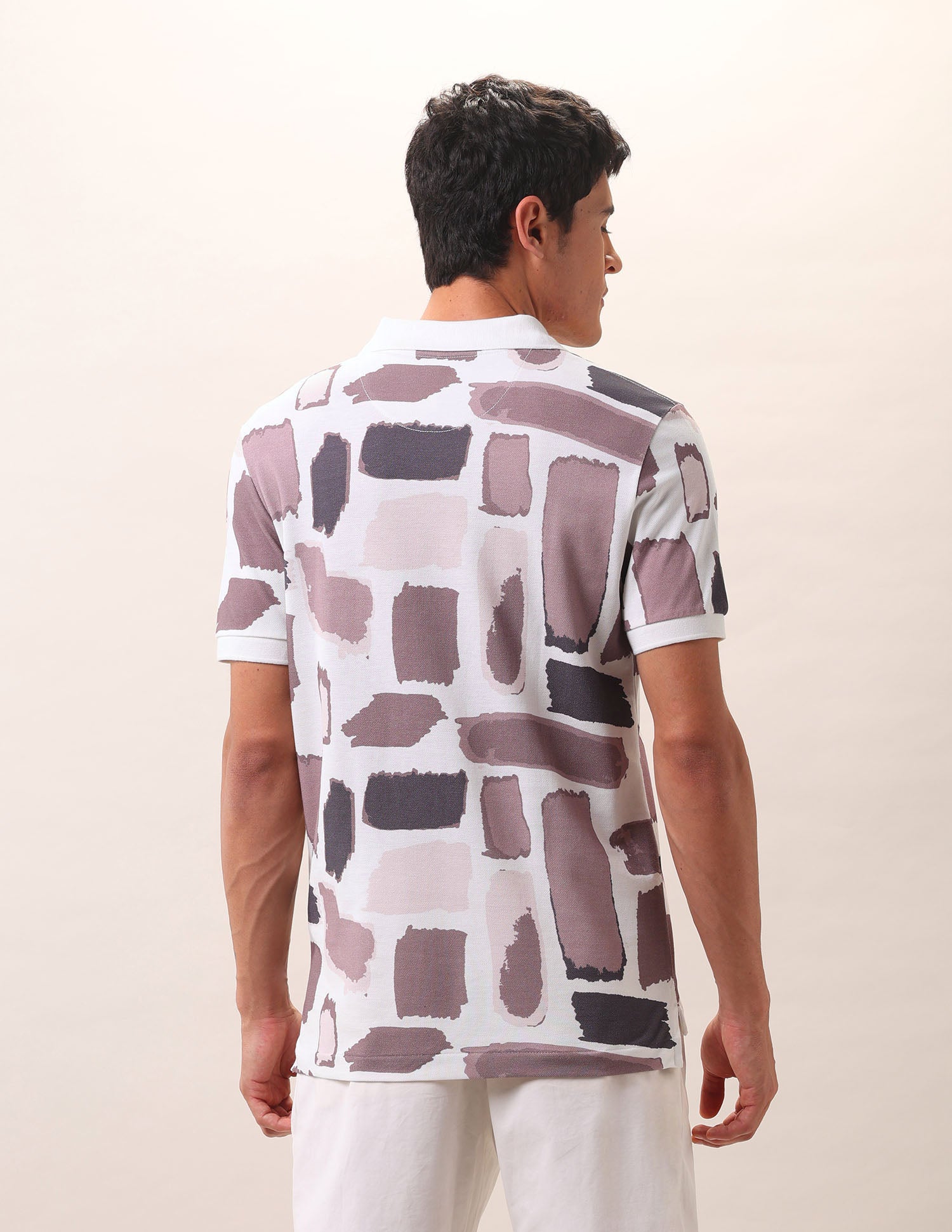 Abstract Printed Pure Cotton Polo Shirt Ivory - U.S. Polo Assn. India | Large
