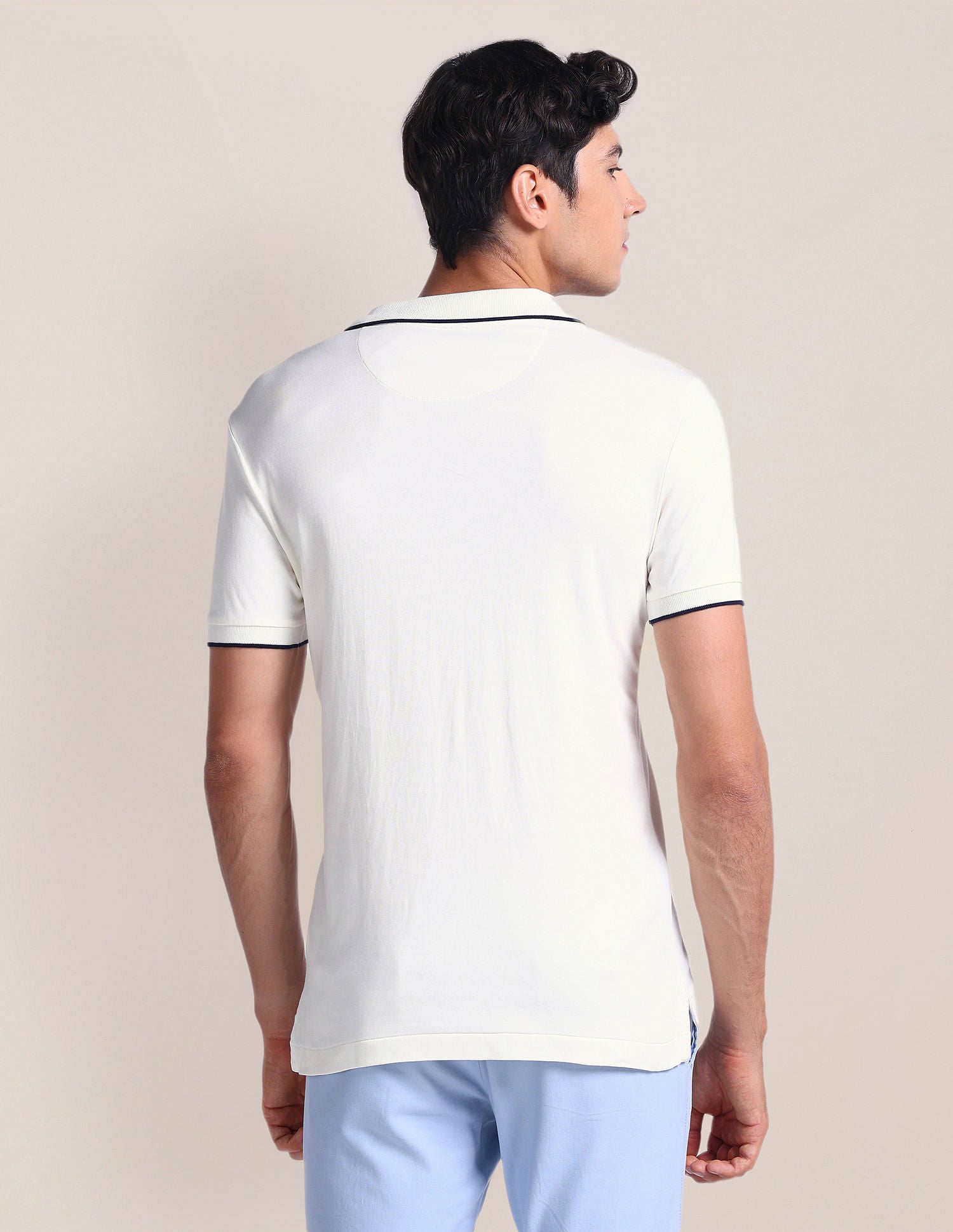 Stripe Placket Slim Polo Shirt Off White - U.S. Polo Assn. India | Large