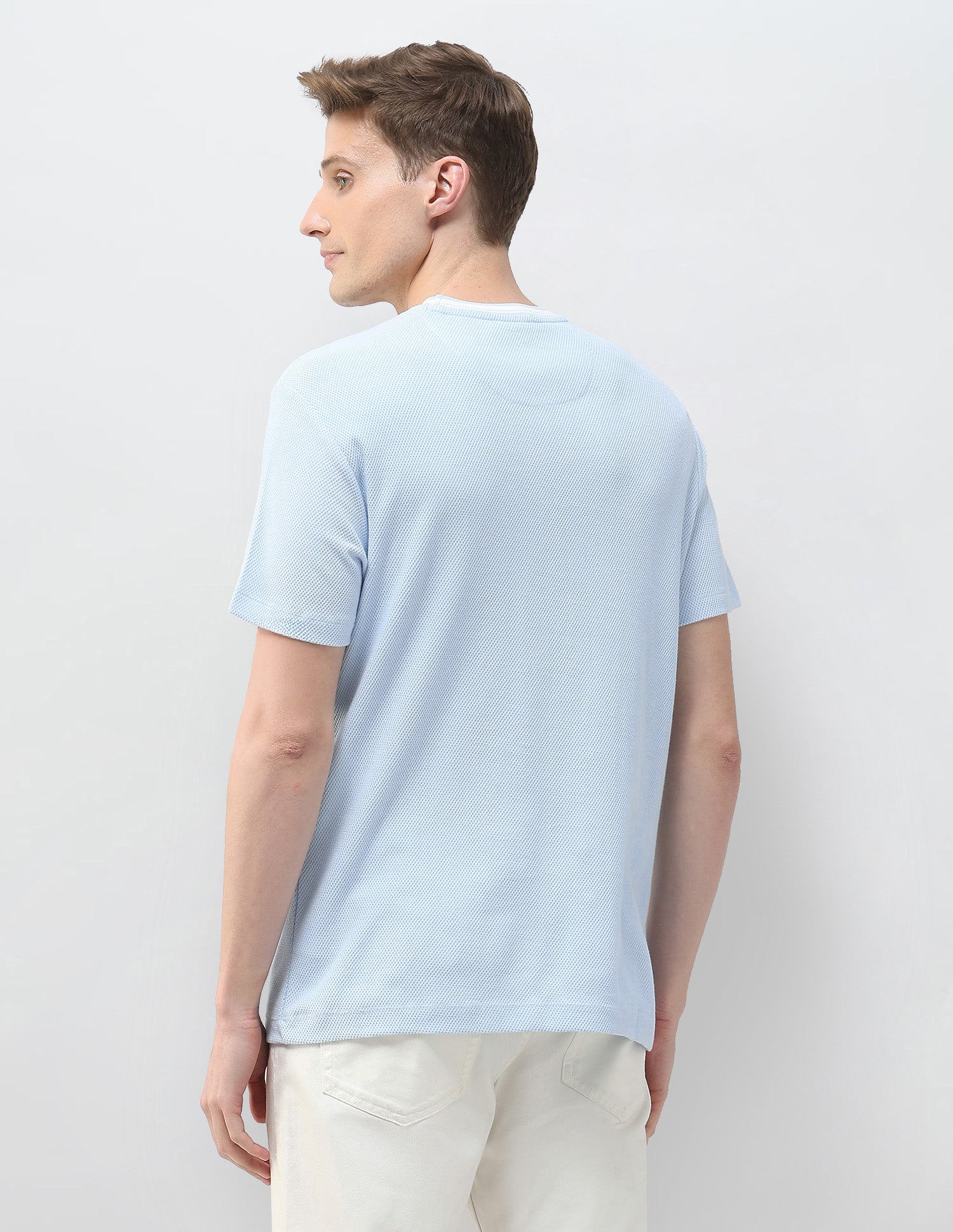 Textured Motel On The Coast Slim Fit T-Shirt Light Blue - U.S. Polo Assn. India | Large