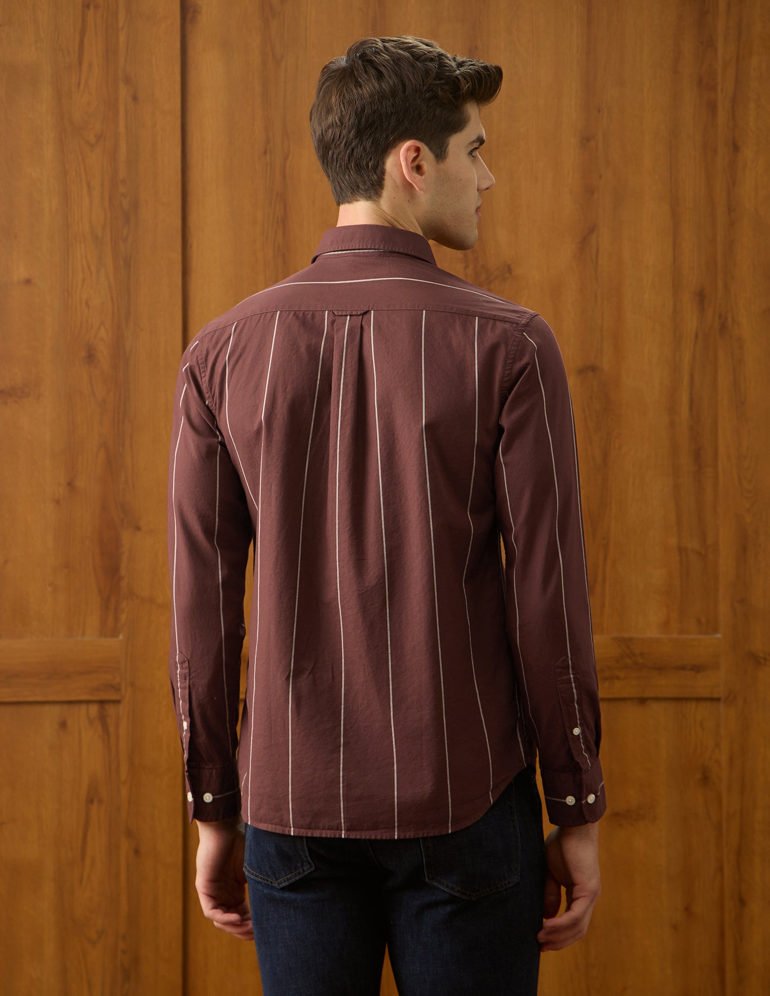 Oxford Vertical Striped Shirt Maroon - U.S. Polo Assn. India | Large