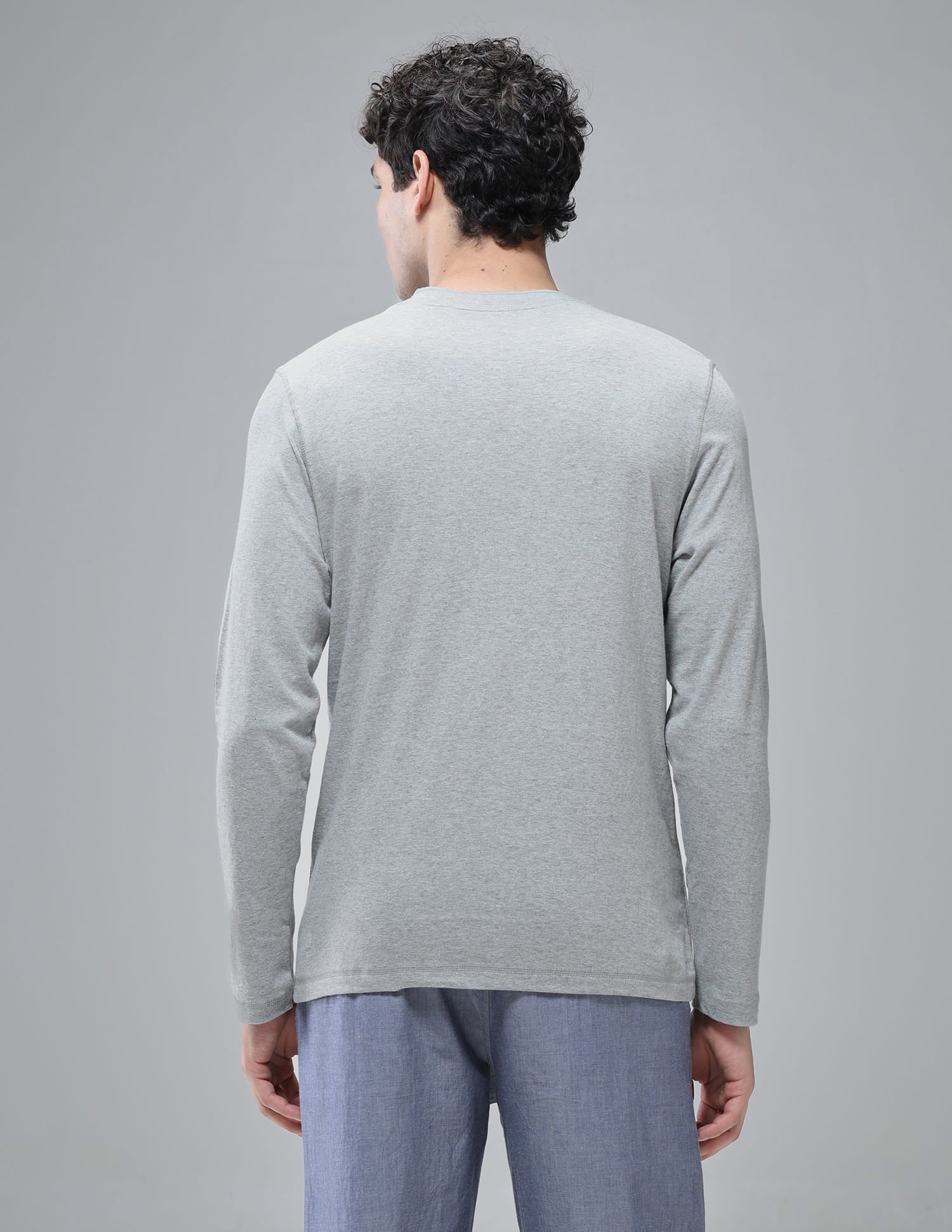Comfort Fit Cotton I694 Henley Lounge T-Shirt - Pack Of 1 Grey Melange - U.S. Polo Assn. India | Large