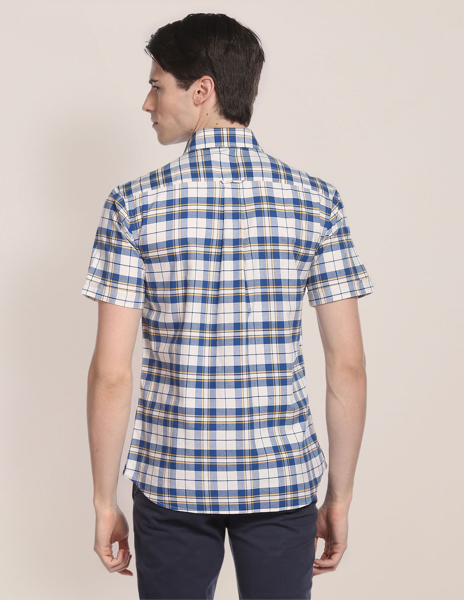 Oxford Check Cotton Casual Shirt Ivory and Navy - U.S. Polo Assn. India | Large