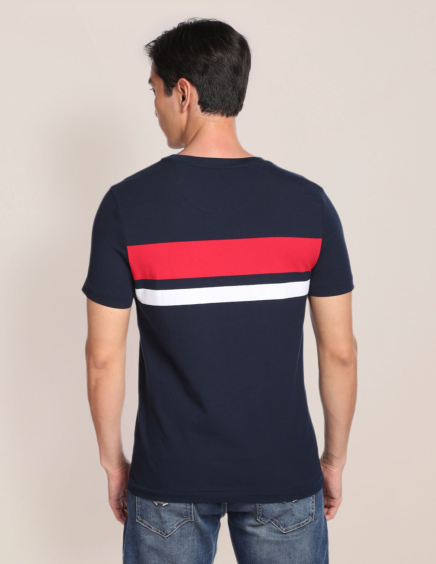 Horizontal Stripe Crew Neck T-Shirt Navy - U.S. Polo Assn. India | Large