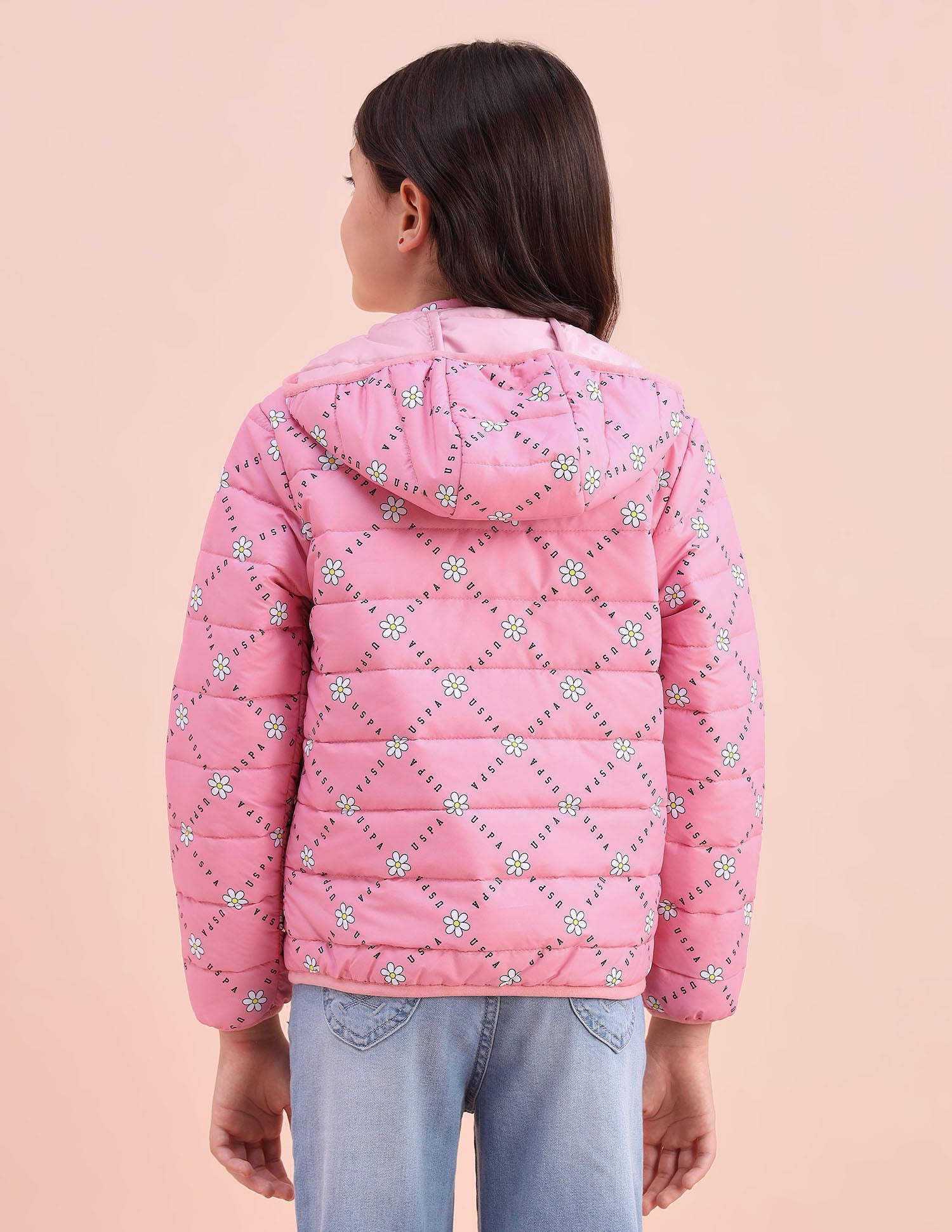 Floral Logo Printed Puffer Jacket Pink - U.S. POLO ASSN. | Large