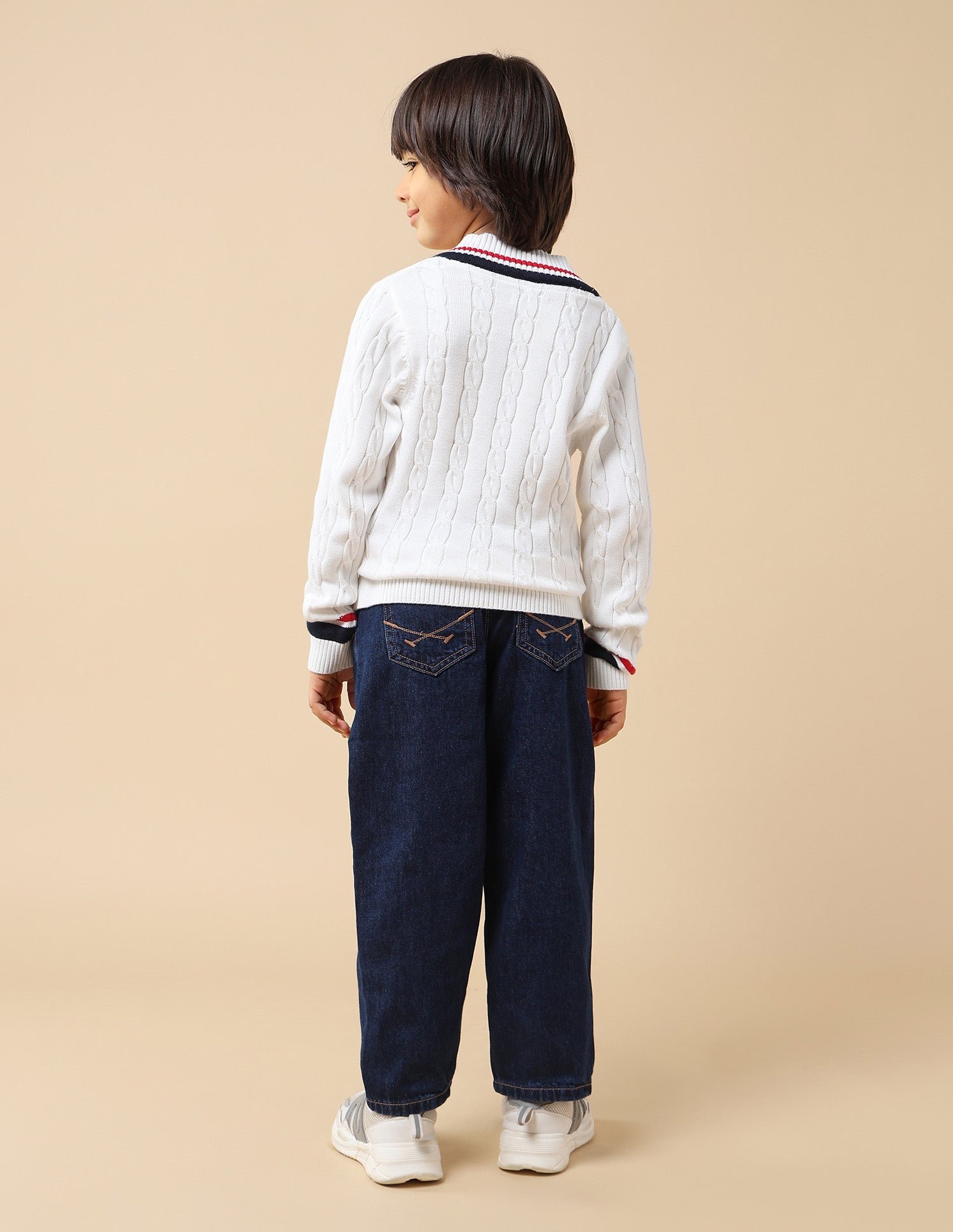 Boys Patterned Cable Knit Sweater White - U.S. POLO ASSN. | Large