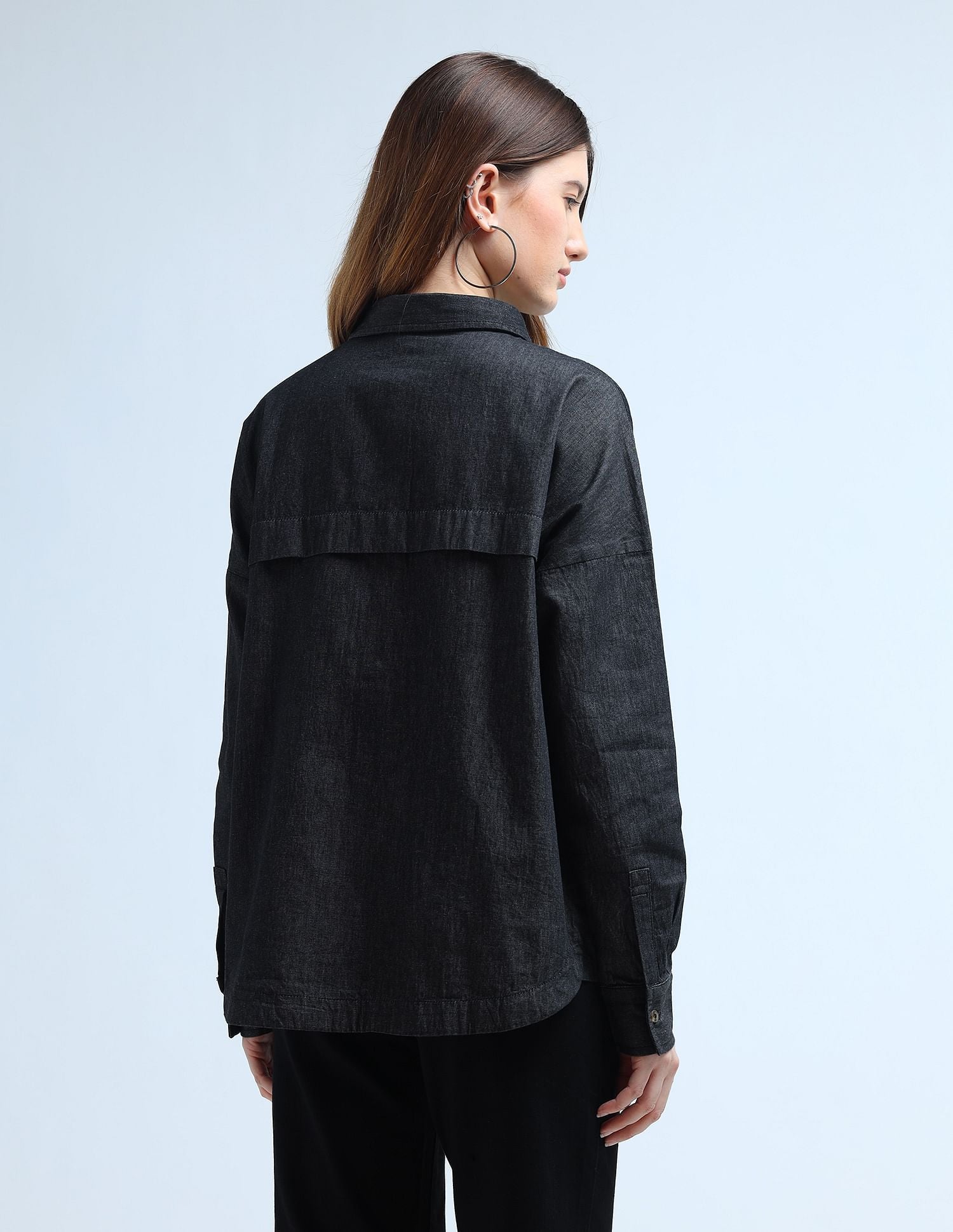 Washed Pattern Loose Denim Shirt Black - U.S. POLO ASSN. | Large