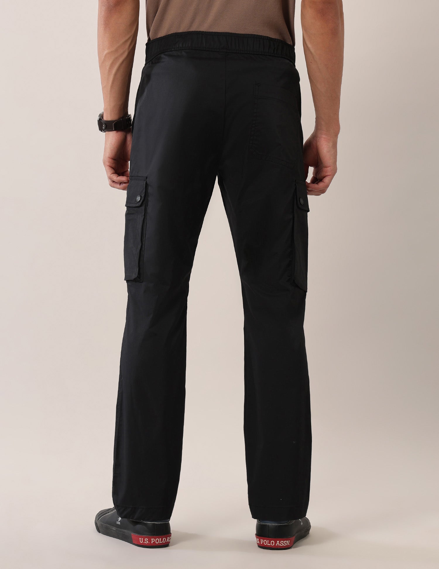 Mid Rise Solid Straight Fit Cargos Black - U.S. POLO ASSN. | Large