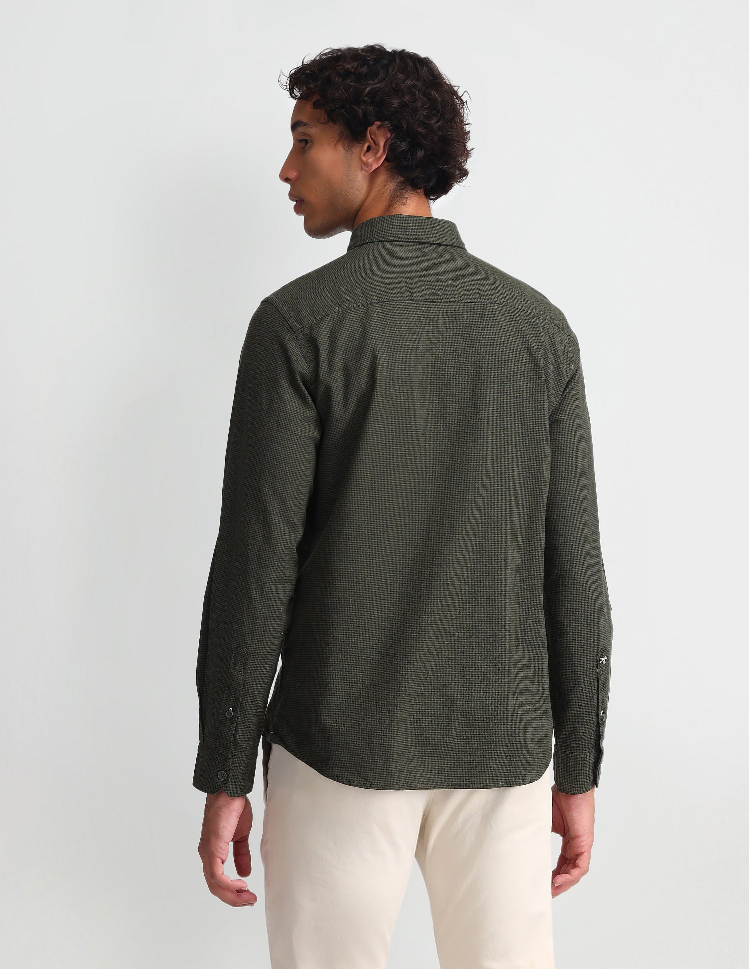 Micro Checked Slim Fit Shirt Dark Green - U.S. Polo Assn. India | Large