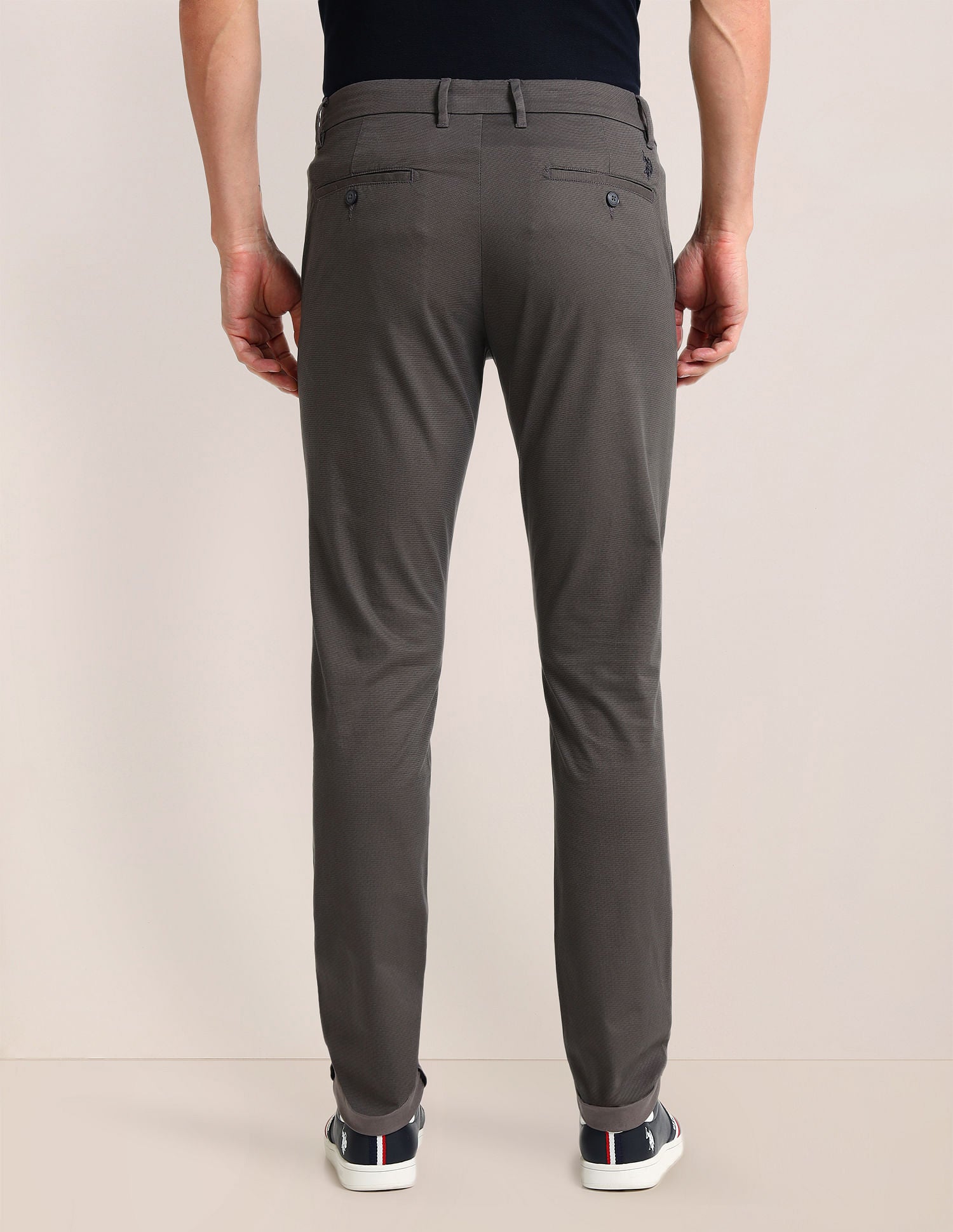 Mid Rise Regular Fit Trousers Grey - U.S. Polo Assn. India | Large