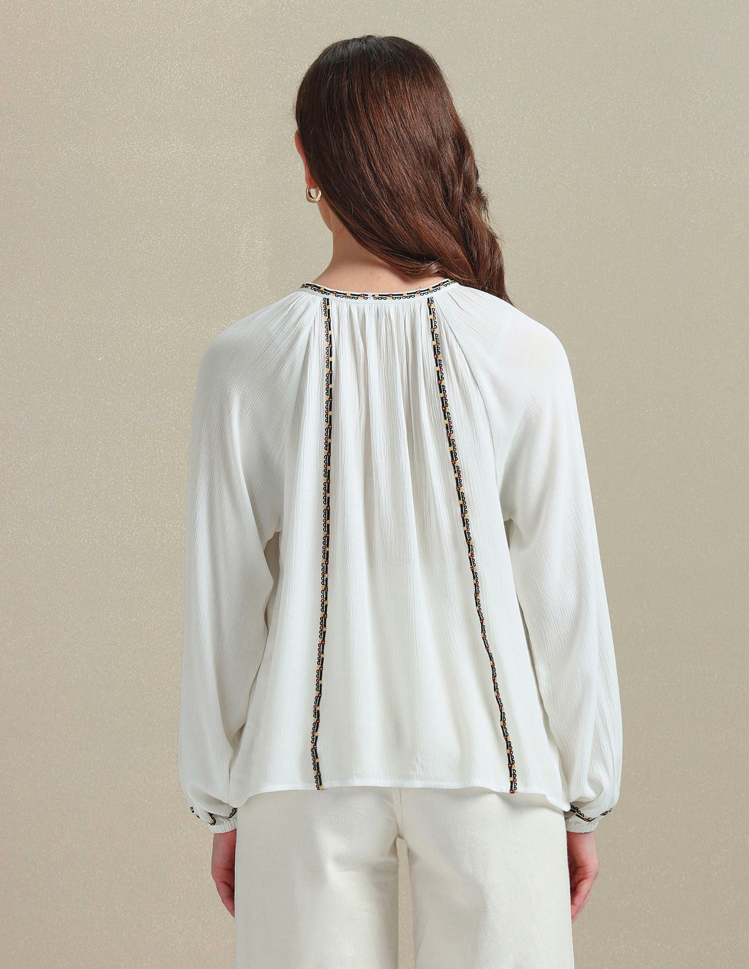 Cotton Flax Embroidered Top Off-White - U.S. POLO ASSN. | Large