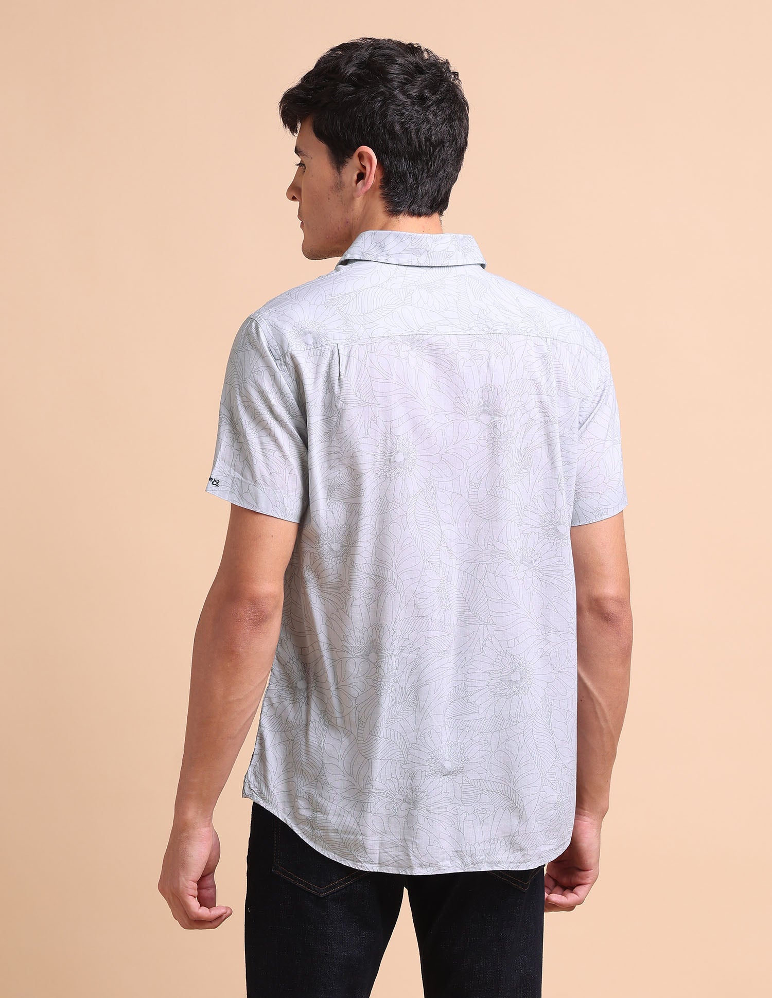 Manhattan Slim Fit Floral Printed Shirt Light Grey - U.S. POLO ASSN. | Large