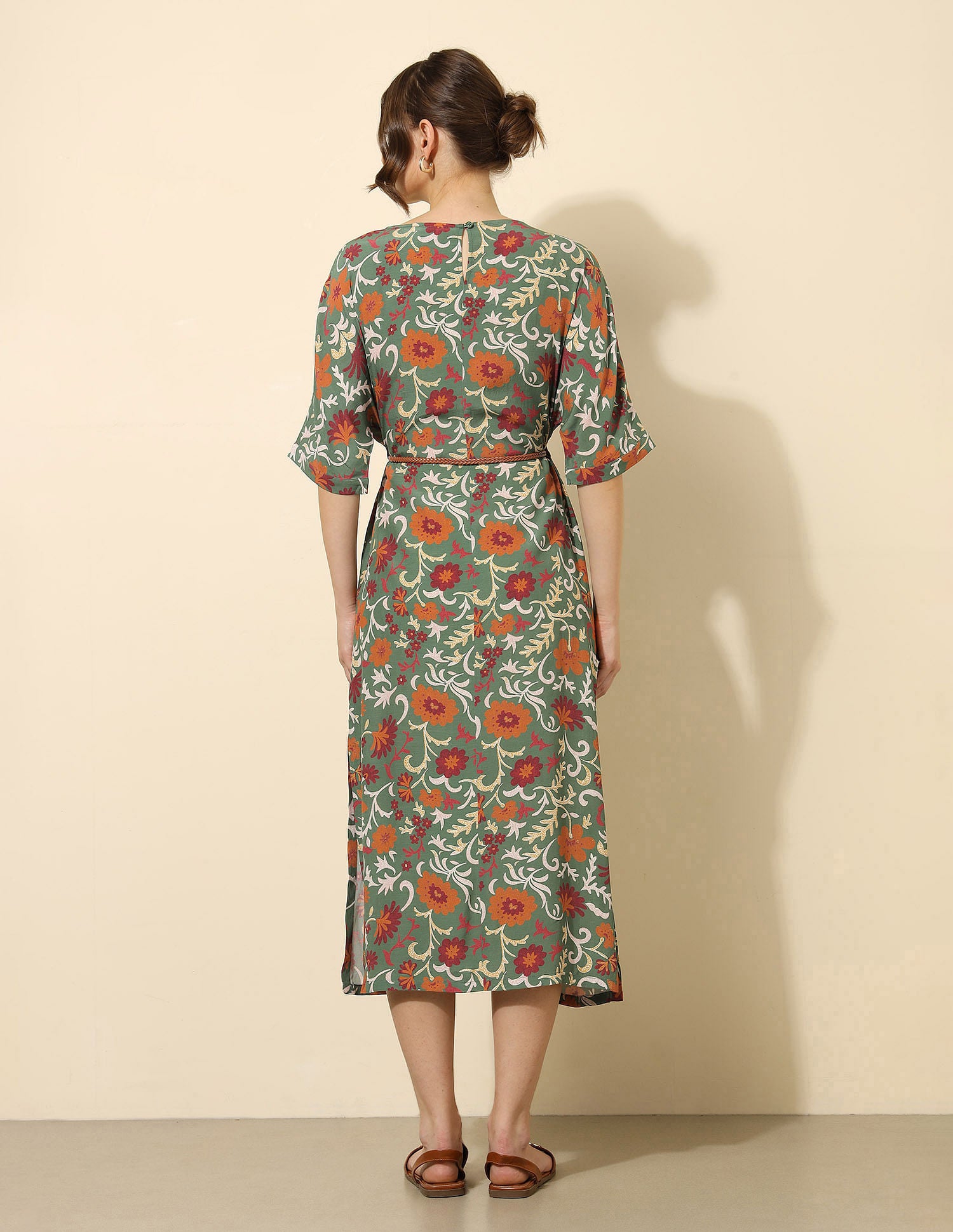 Floral Printed A-Line Midi Dress Multi-colour - U.S. Polo Assn. India | Large
