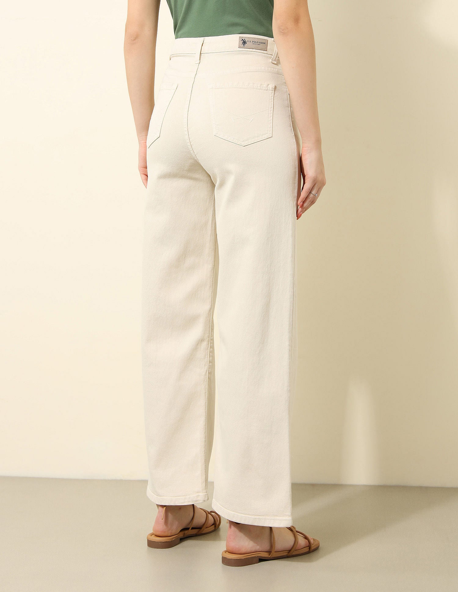 High Rise Wide Leg Jeans Ecru - U.S. POLO ASSN. | Large