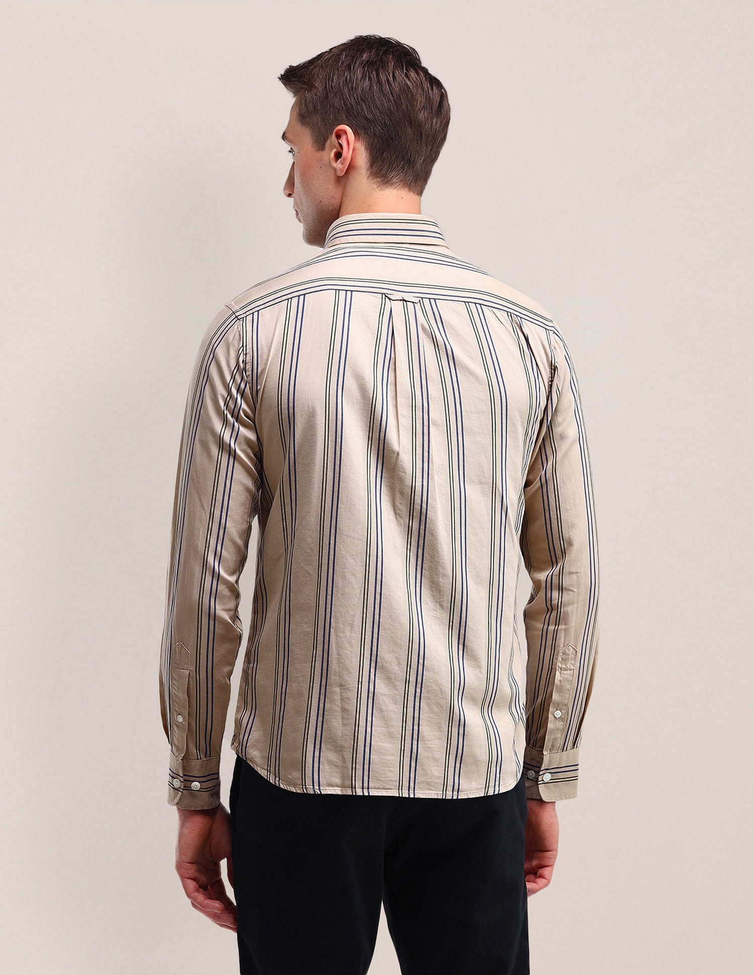 Tailored Fit Cotton Striped Shirt Beige - U.S. Polo Assn. India | Large