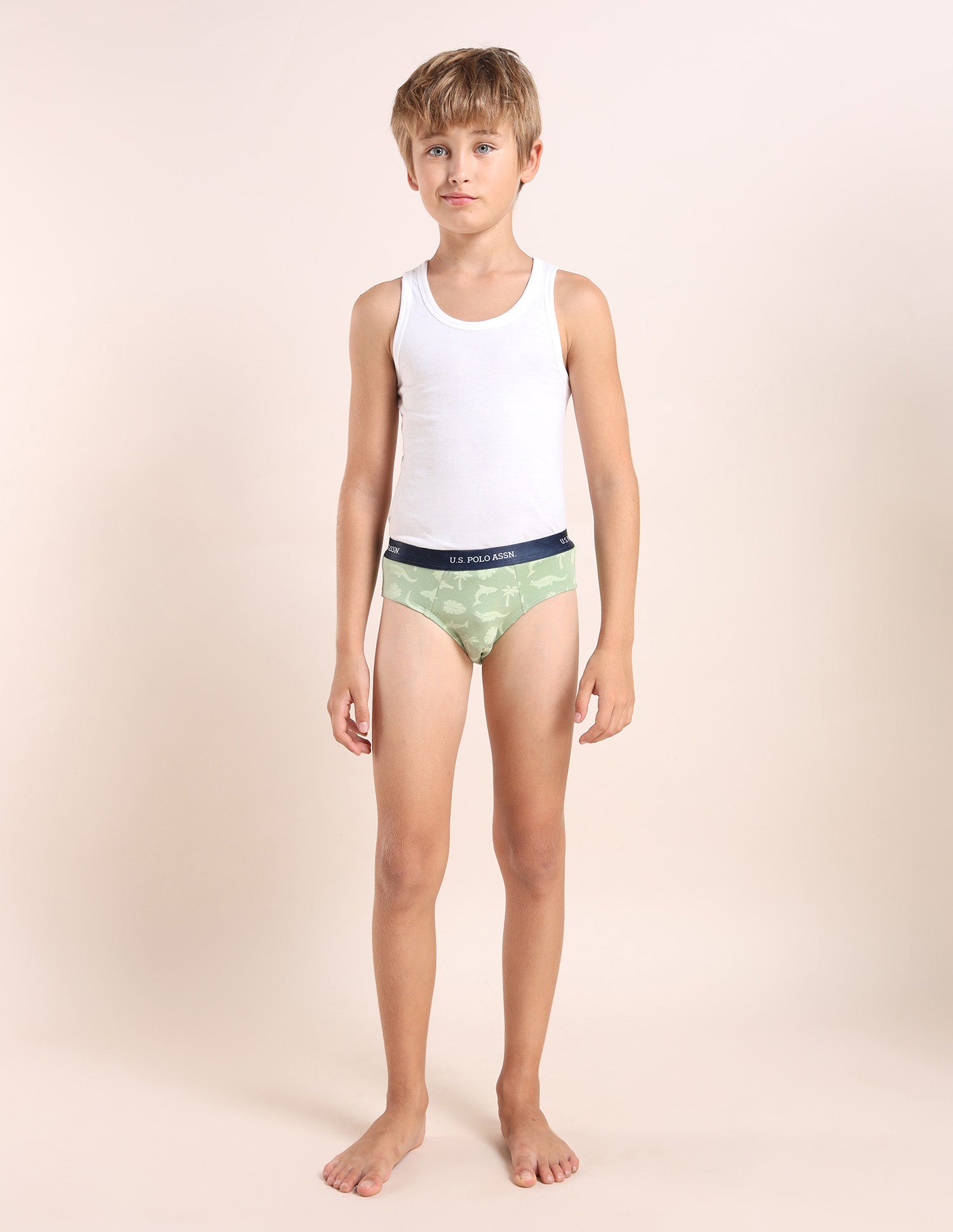 Boys Mid Rise Cotton Spandex Briefs - Pack Of 3 Green, Grey and Blue - U.S. POLO ASSN. | Large